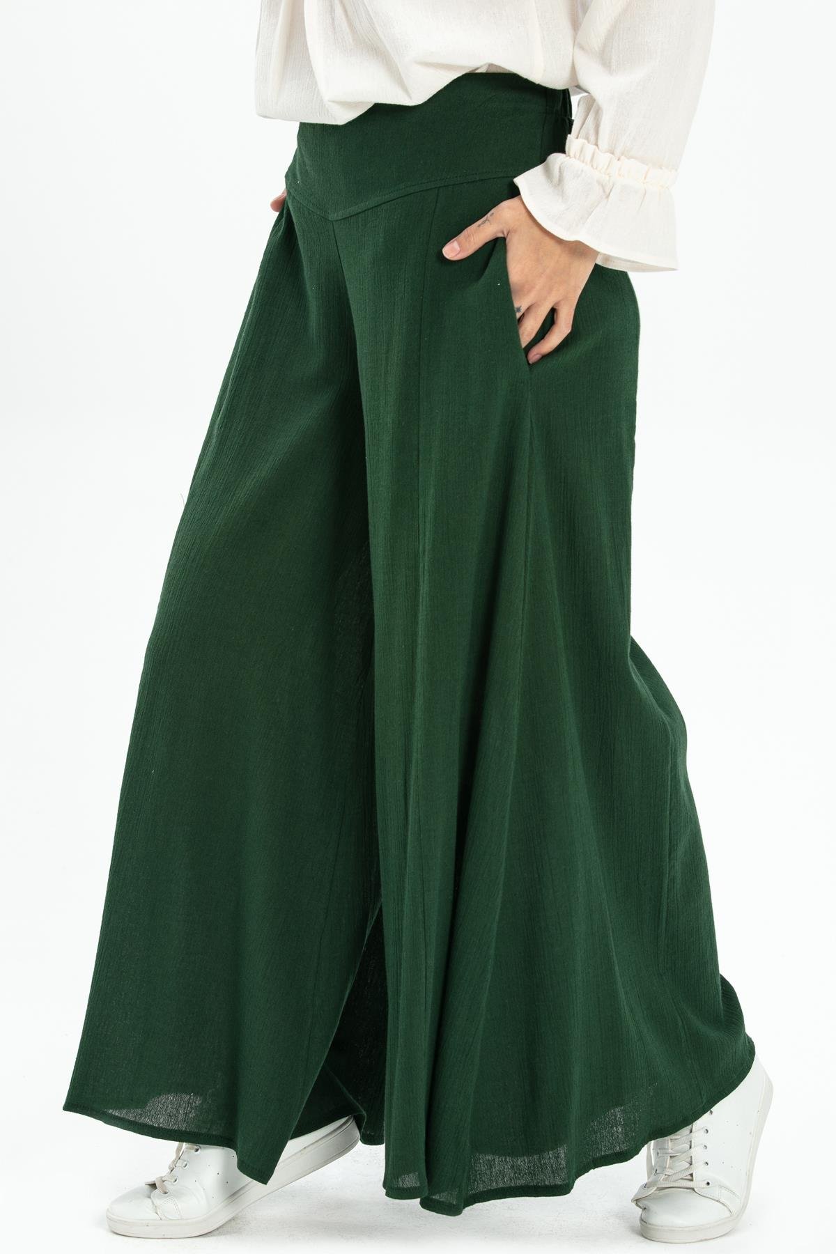 Şile Bezi Bol Paça Pantolon Yeşil Ysl