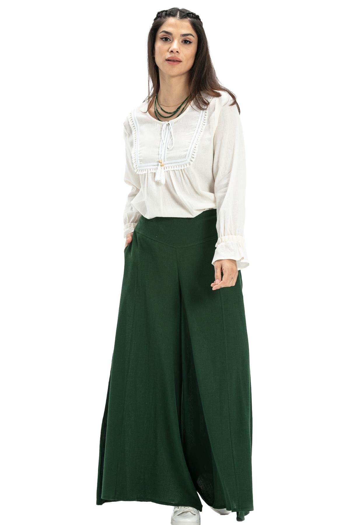 Şile Bezi Bol Paça Yazlık Pantolon Yeşil Ysl