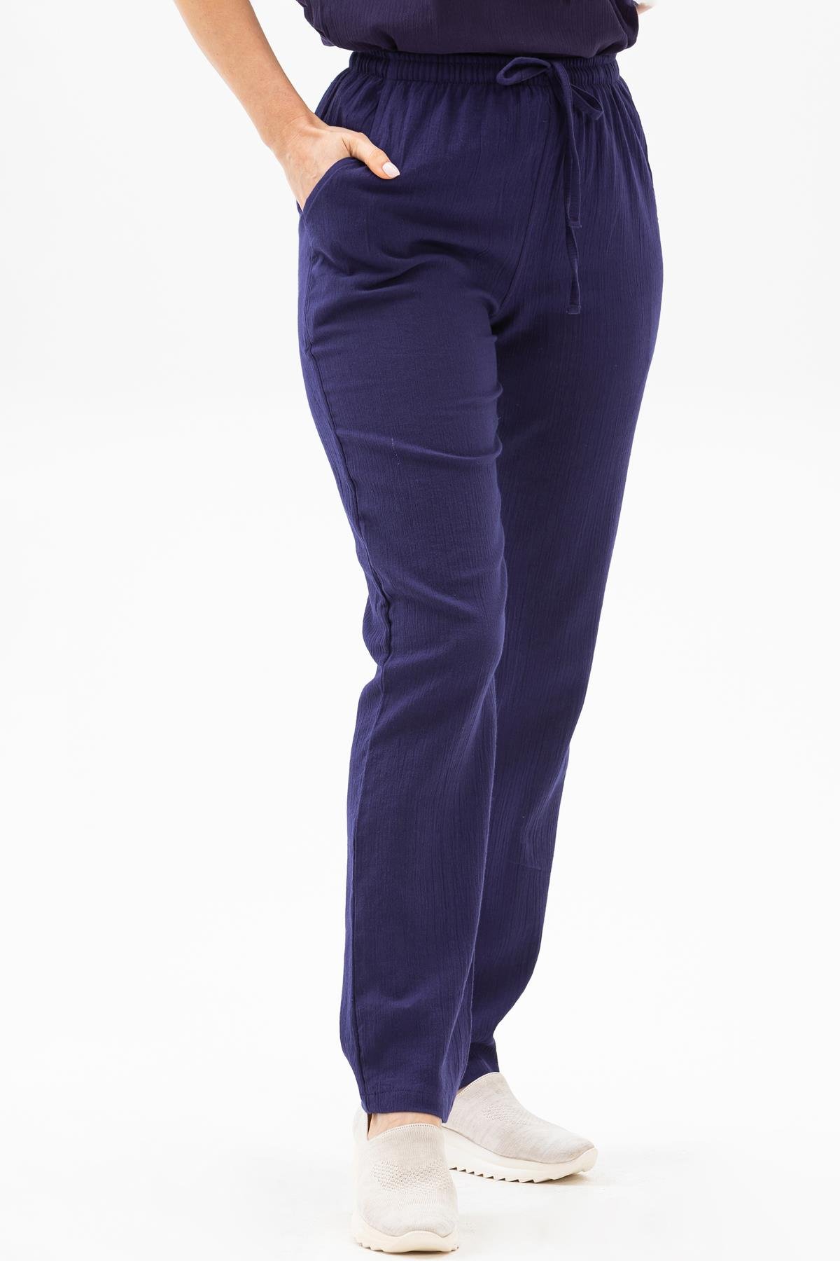 Sile Fabric Pocket Women Pants Purple