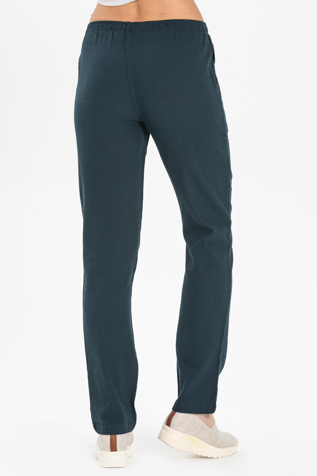 Sile Fabric Pocket Women Pants Petrol