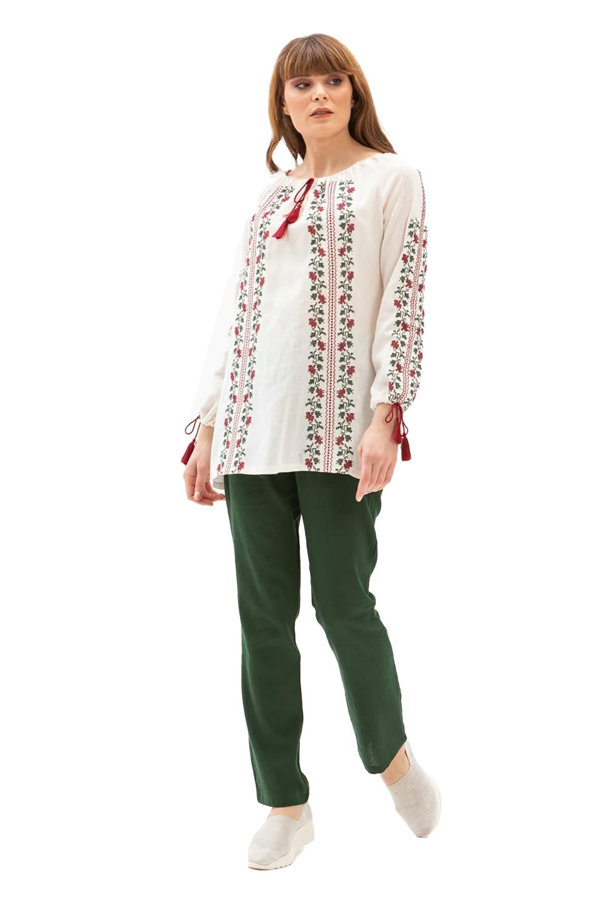 Sile Fabric Pocket Women Pants Green