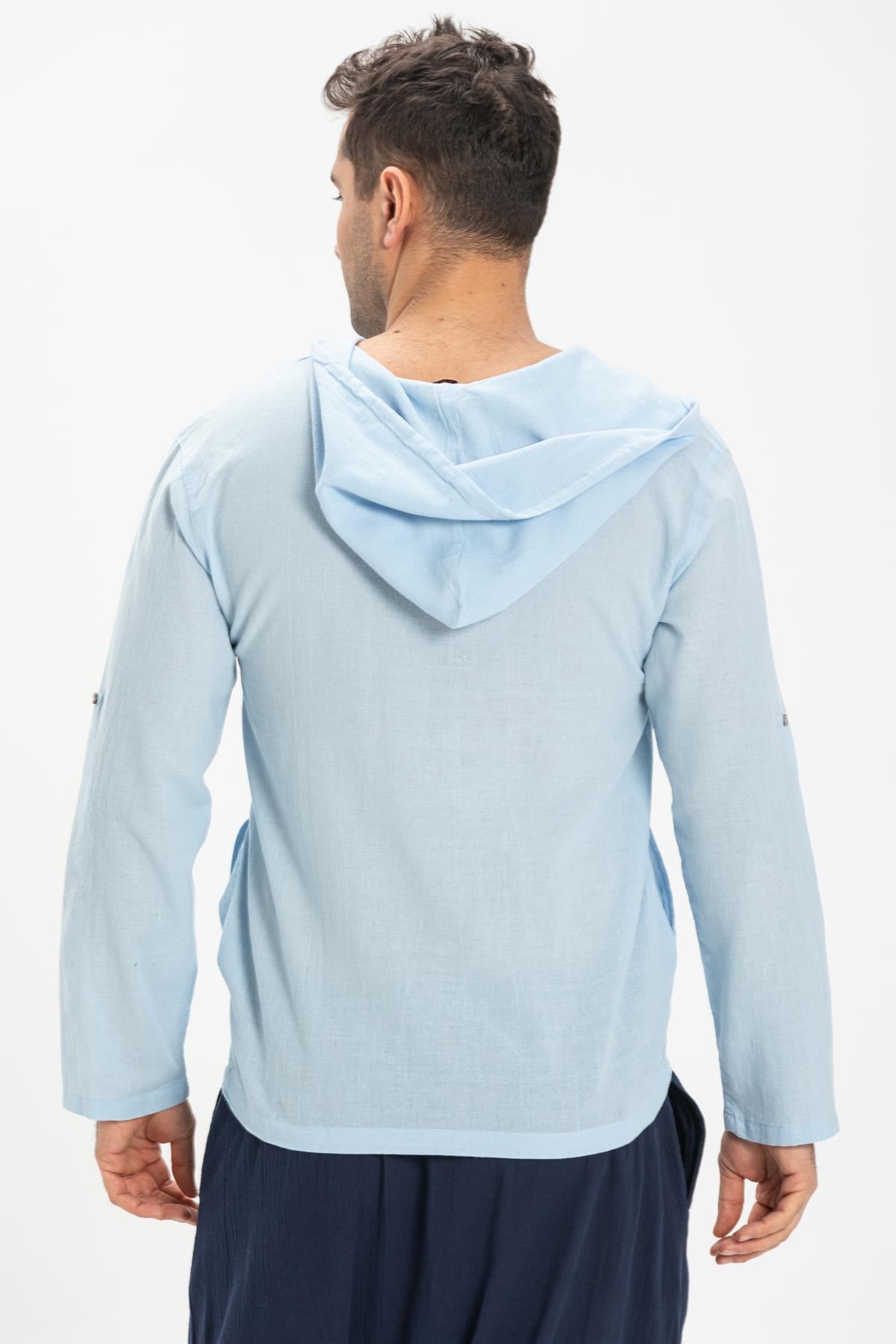 Şile Bezi Çift Cepli Kapüşonlu Erkek Sweatshirt Buz Mavi Bmv