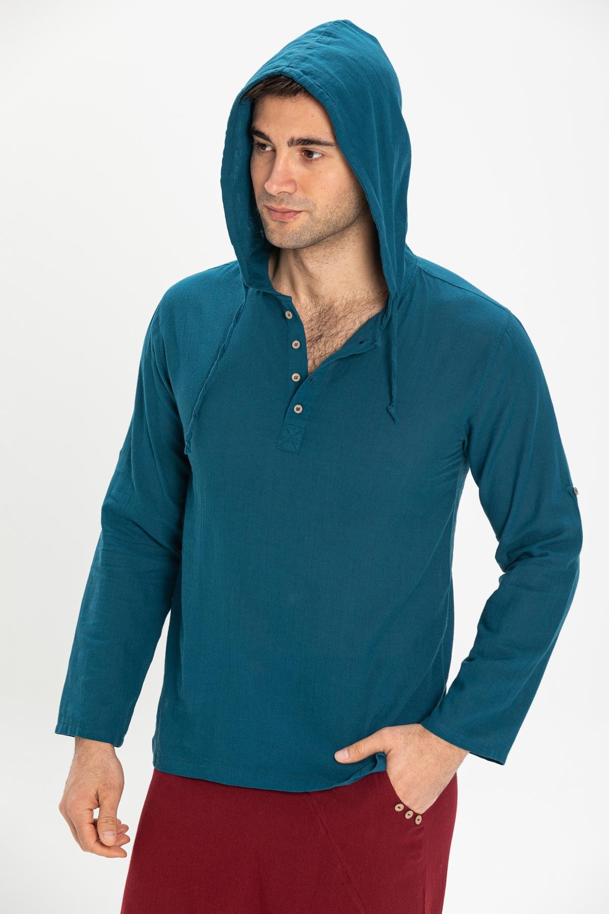 Şile Bezi Çift Cepli Kapüşonlu Erkek Sweatshirt Petrol Ptrl