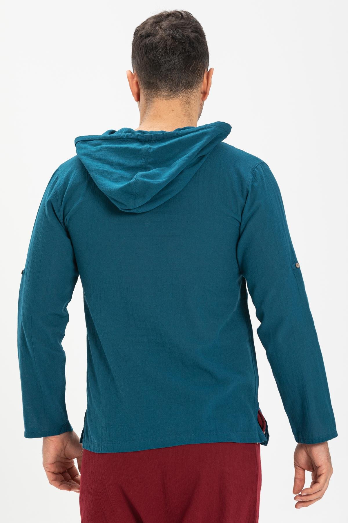 Şile Bezi Çift Cepli Kapüşonlu Erkek Sweatshirt Petrol Ptrl