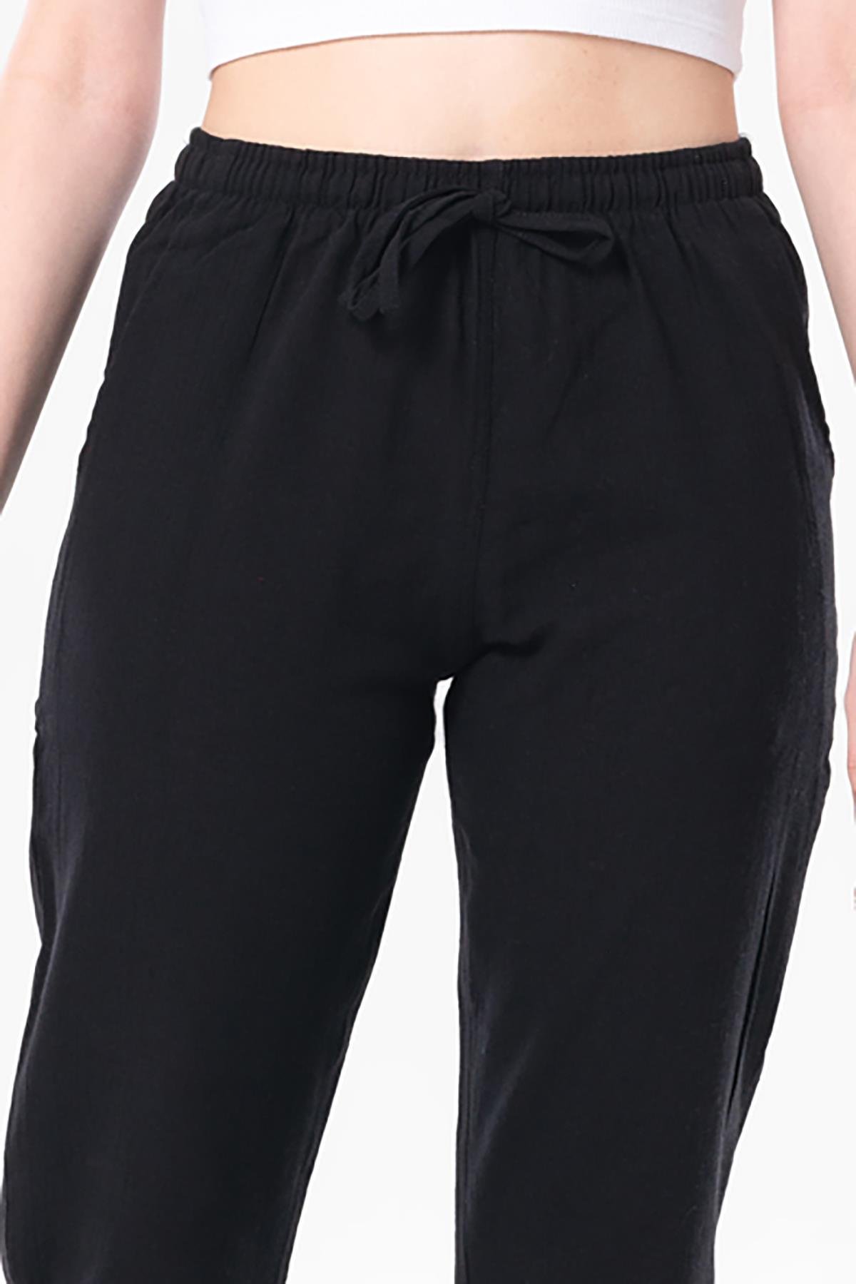 Şile Bezi Çift Cepli Unisex Yazlık Pantolon Siyah Syh