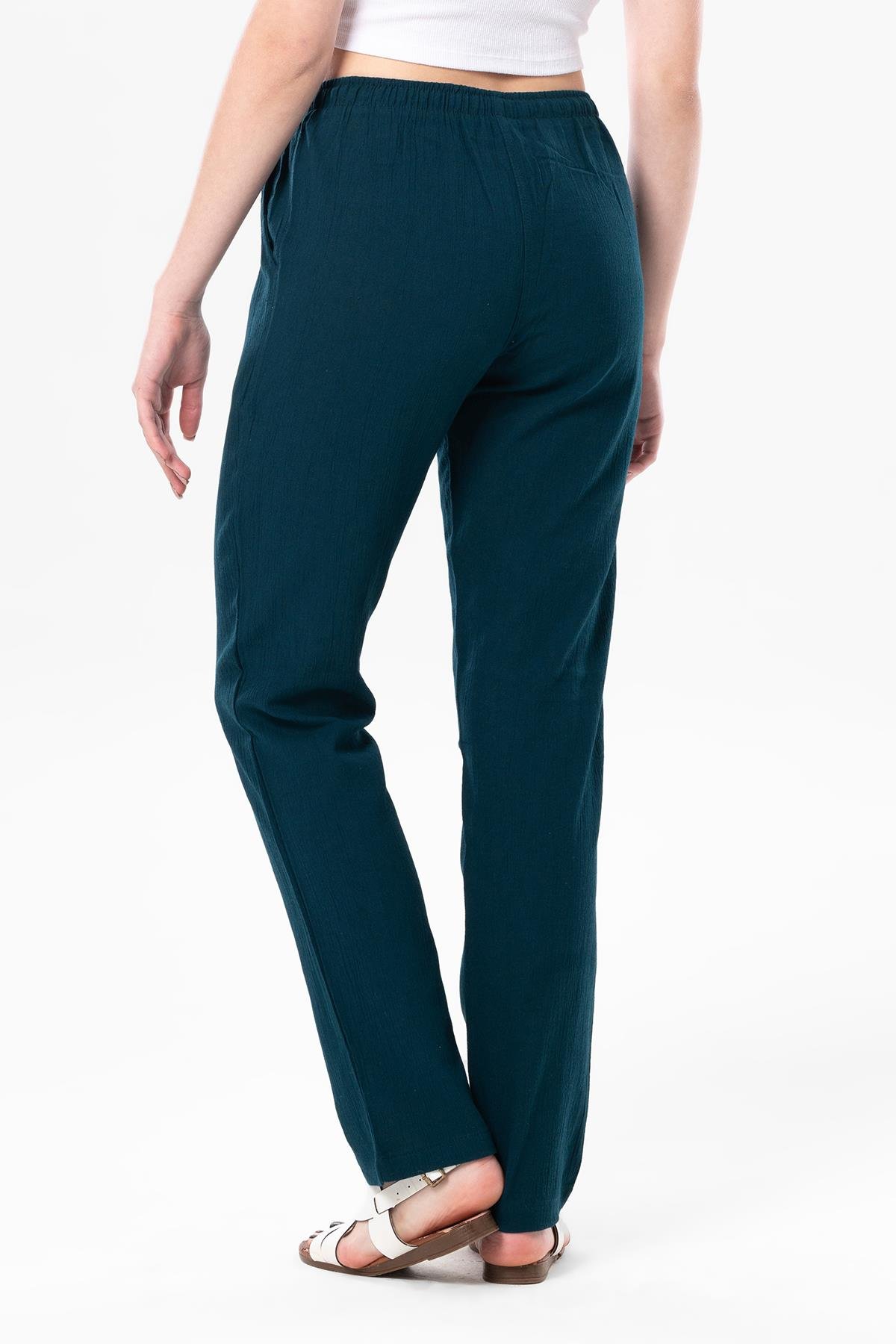 Şile Bezi Çift Cepli Unisex Yazlık Pantolon Petrol Ptrl