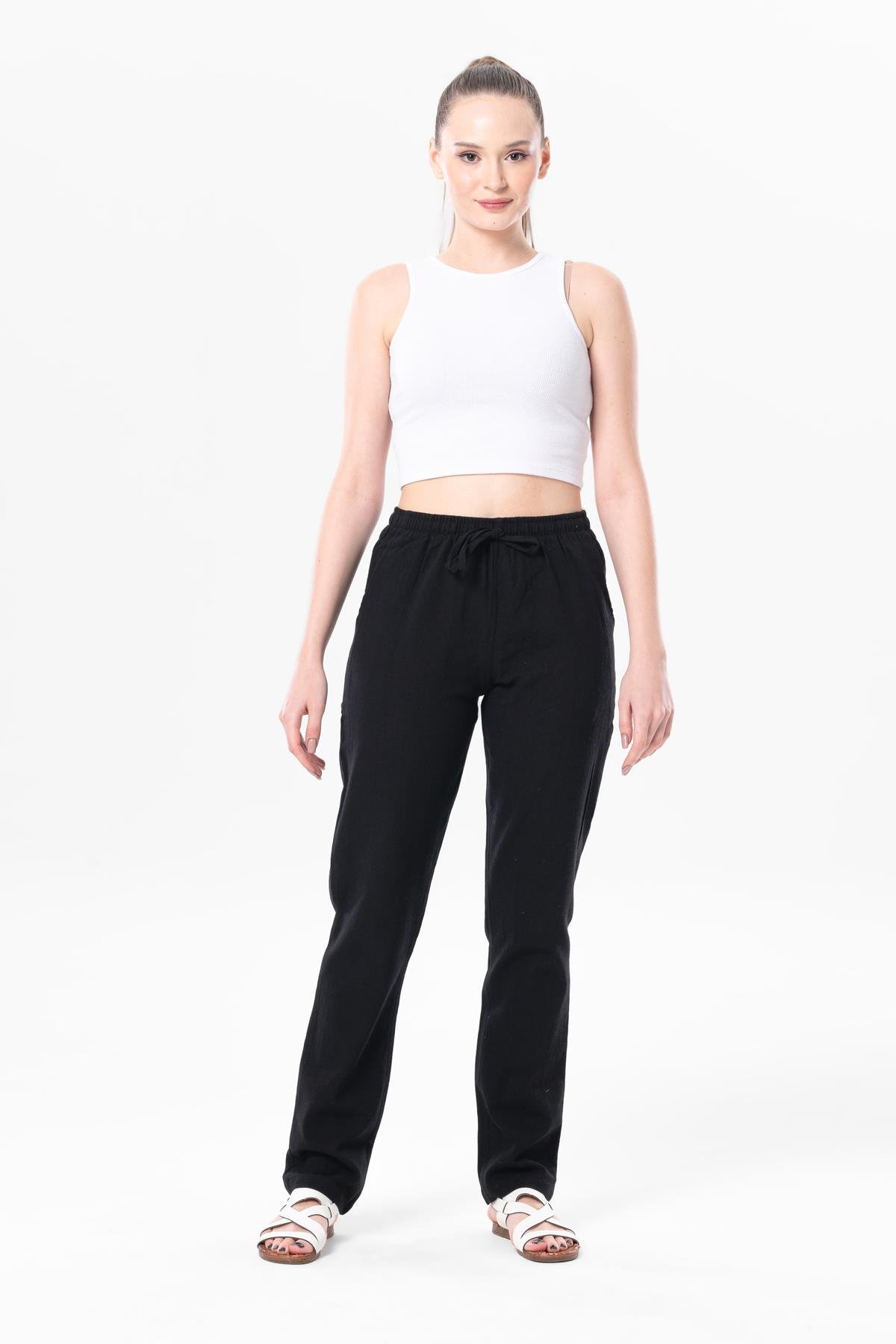 Şile Bezi Çift Cepli Unisex Yazlık Pantolon Siyah Syh