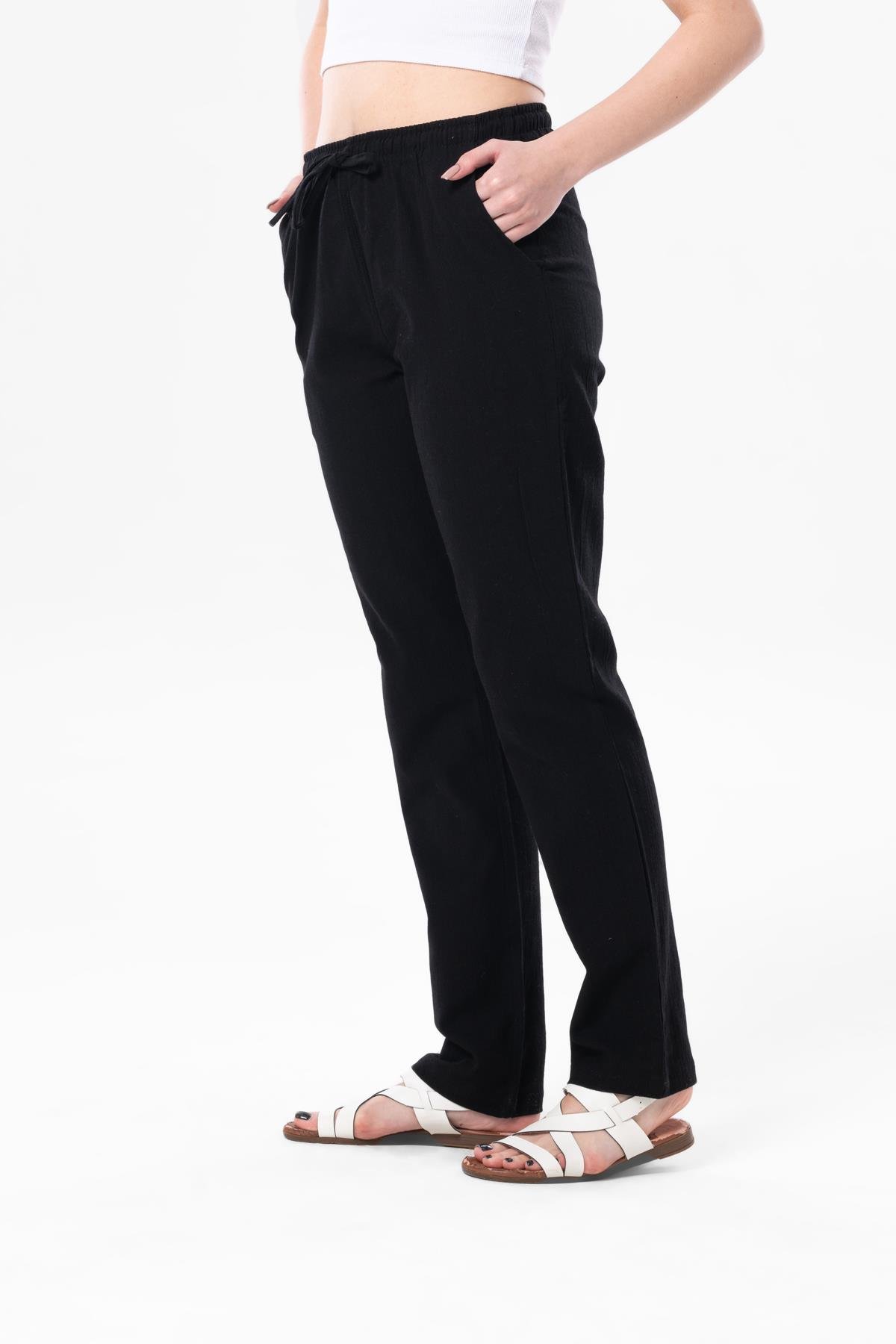 Şile Bezi Çift Cepli Unisex Yazlık Pantolon Siyah Syh