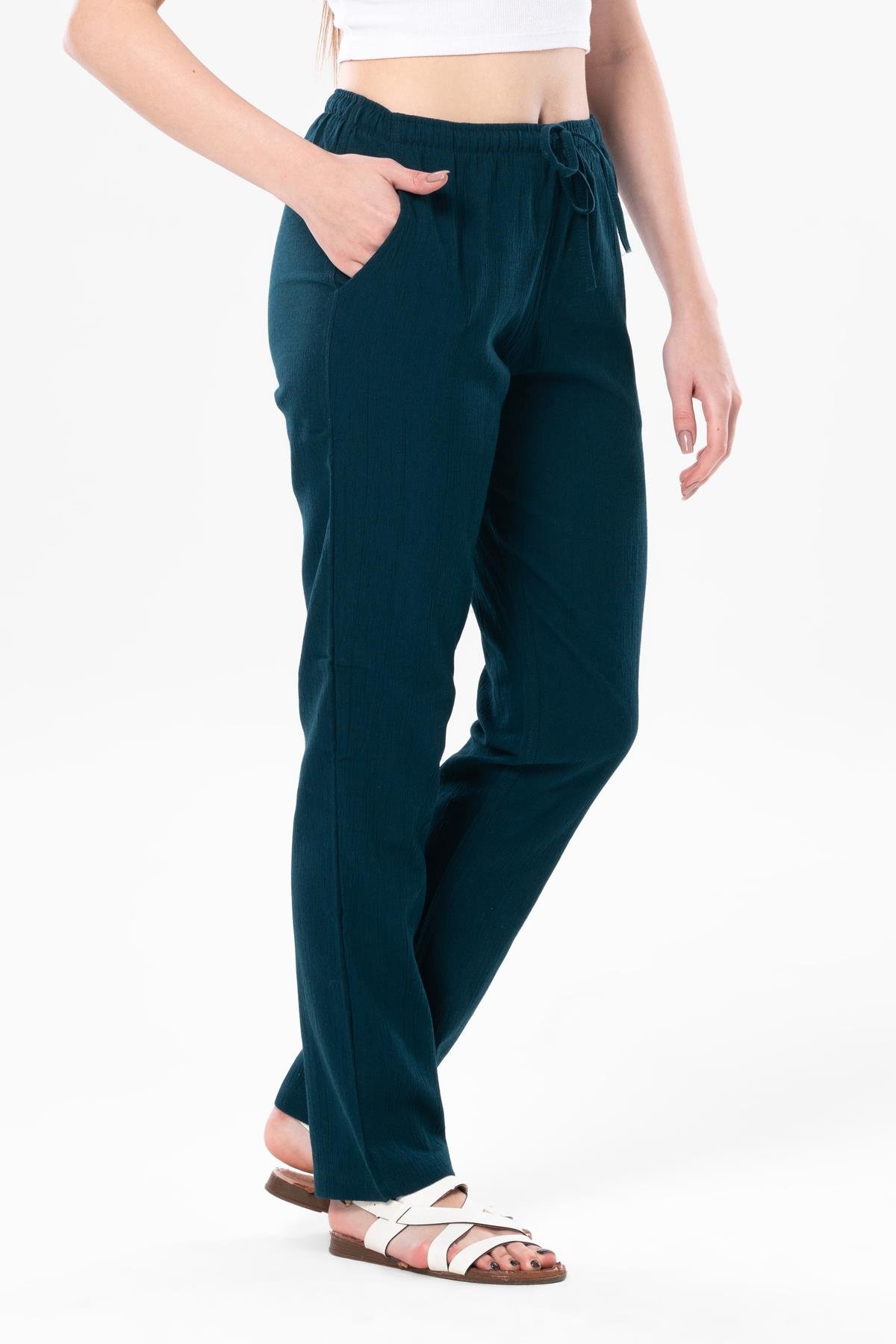 Şile Bezi Çift Cepli Unisex Yazlık Pantolon Petrol Ptrl