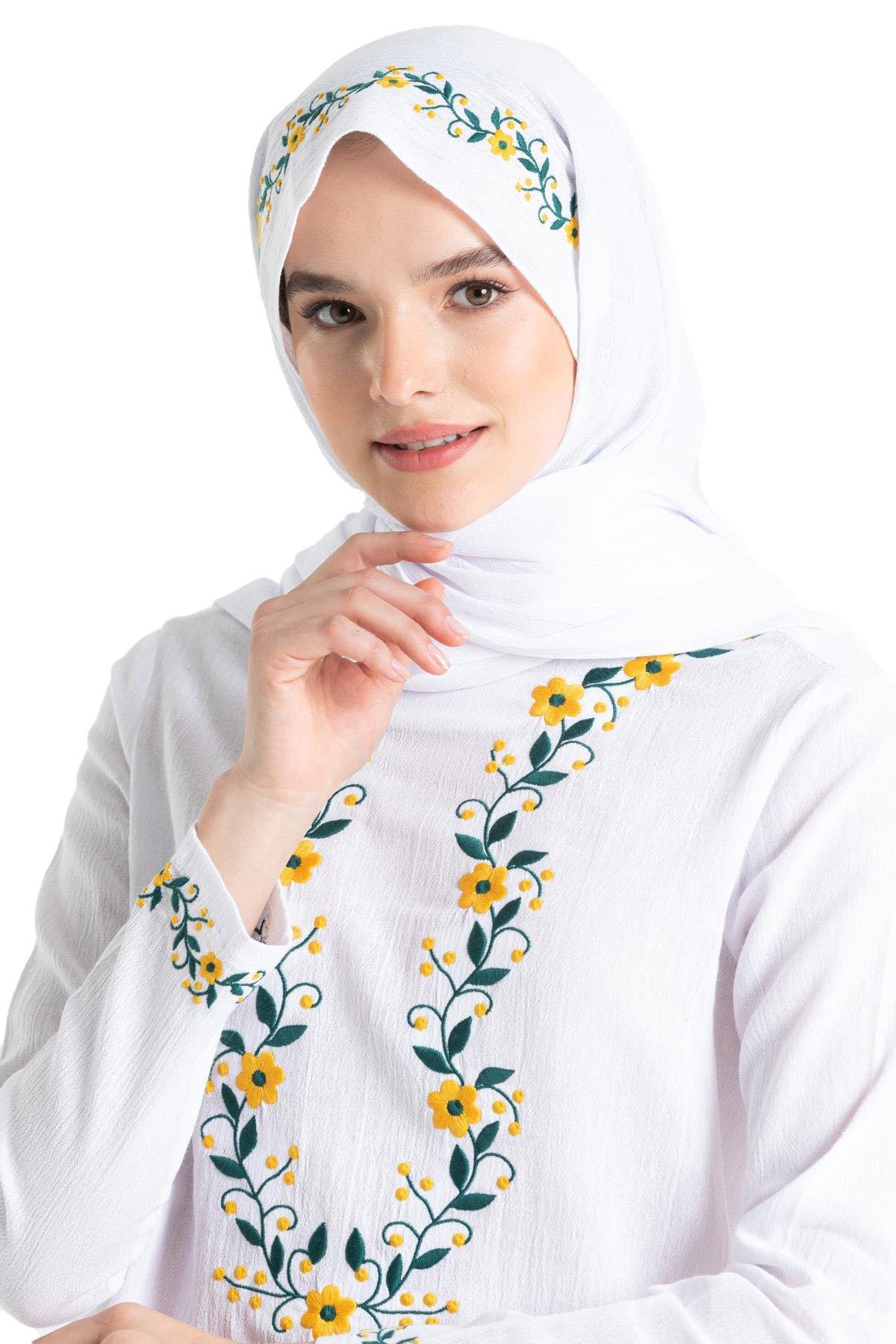 Şile Bezi Çiğdem Nakışlı Şal Beyaz Byz