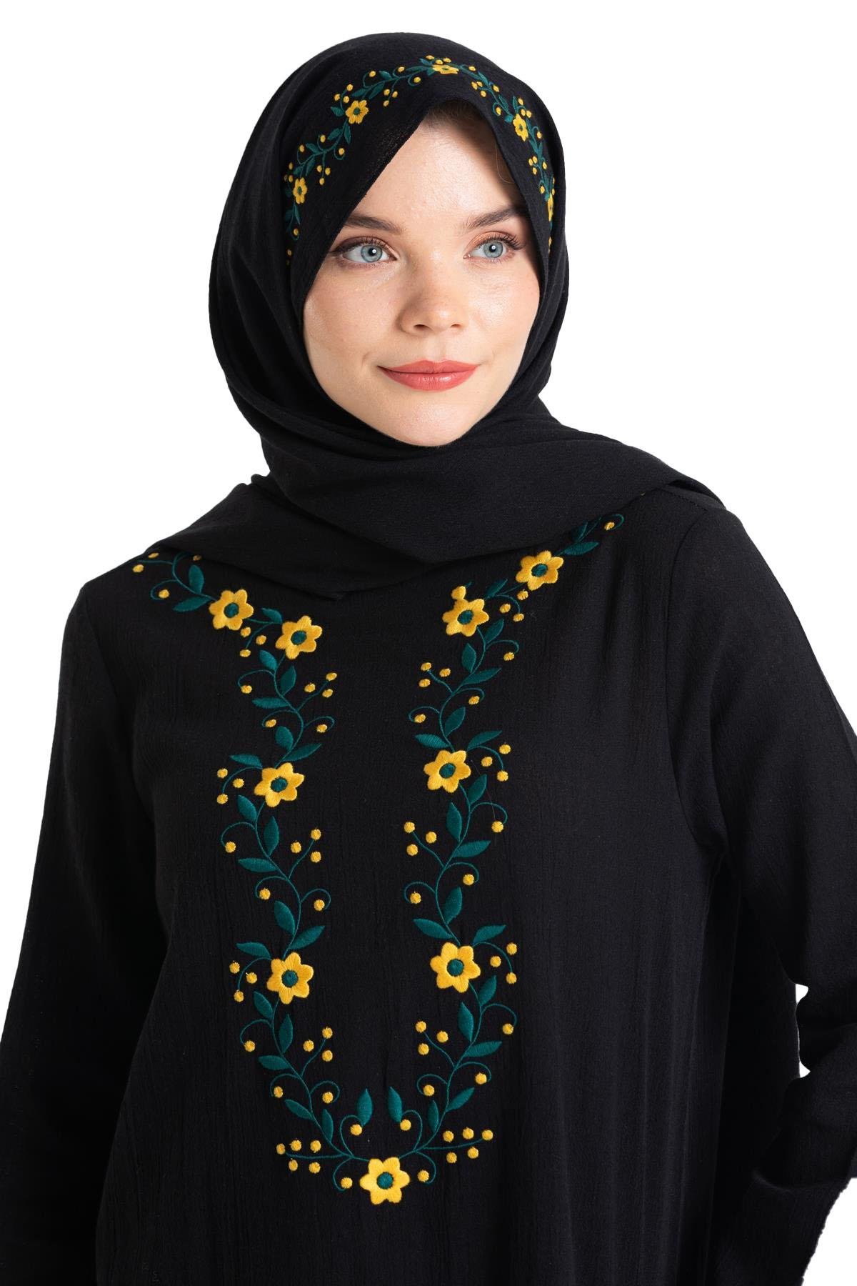 Şile Bezi Çiğdem Nakışlı Şal Siyah Syh