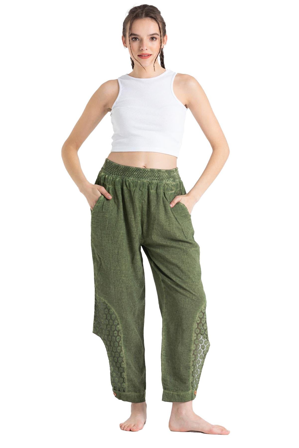 Şile Bezi Esma Bağlamalı Şalvar Haki Hk