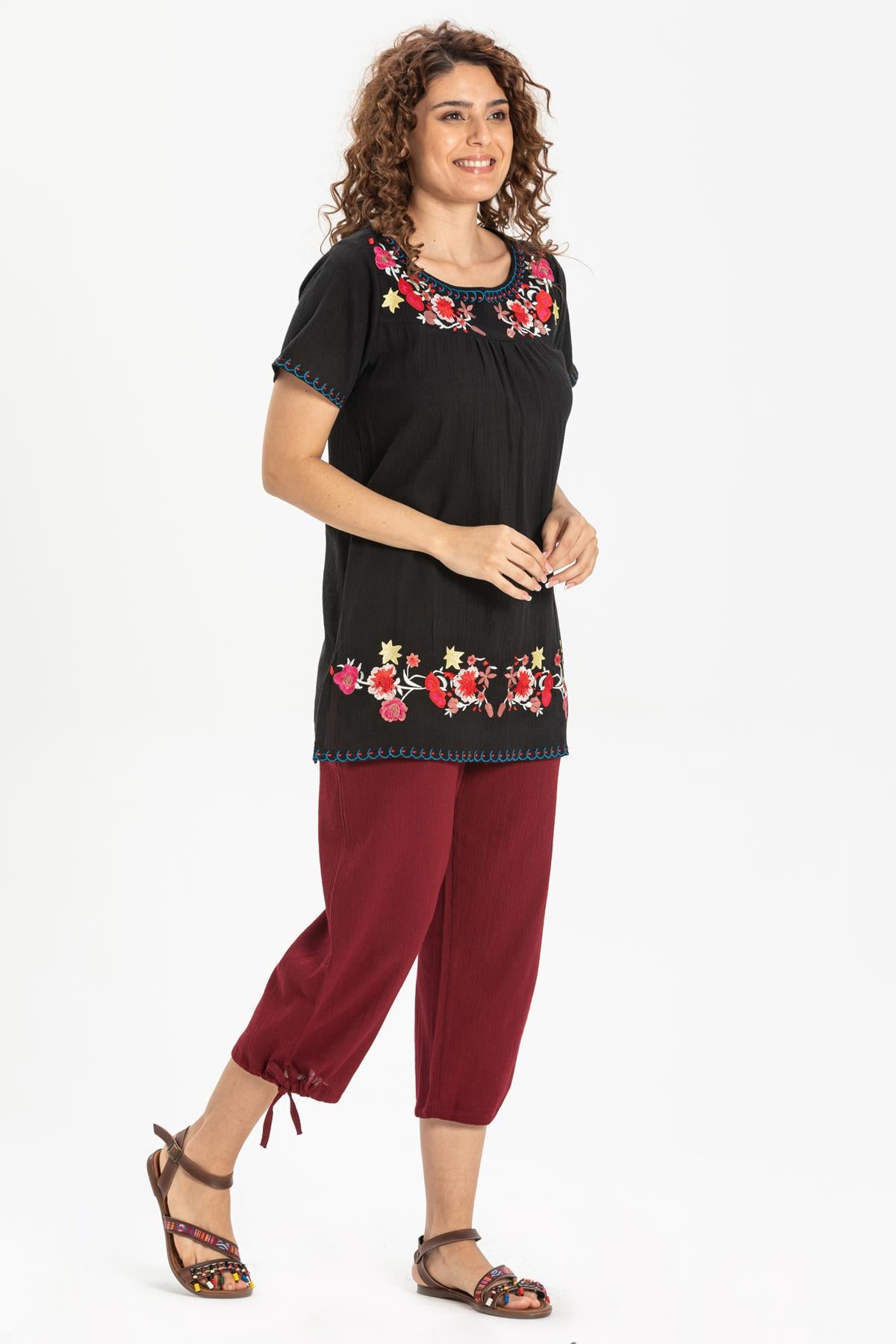 Sile Fabric Women Capri Claret Red