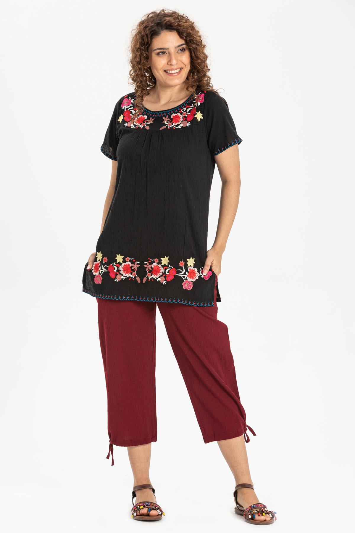 Sile Fabric Women Capri Claret Red