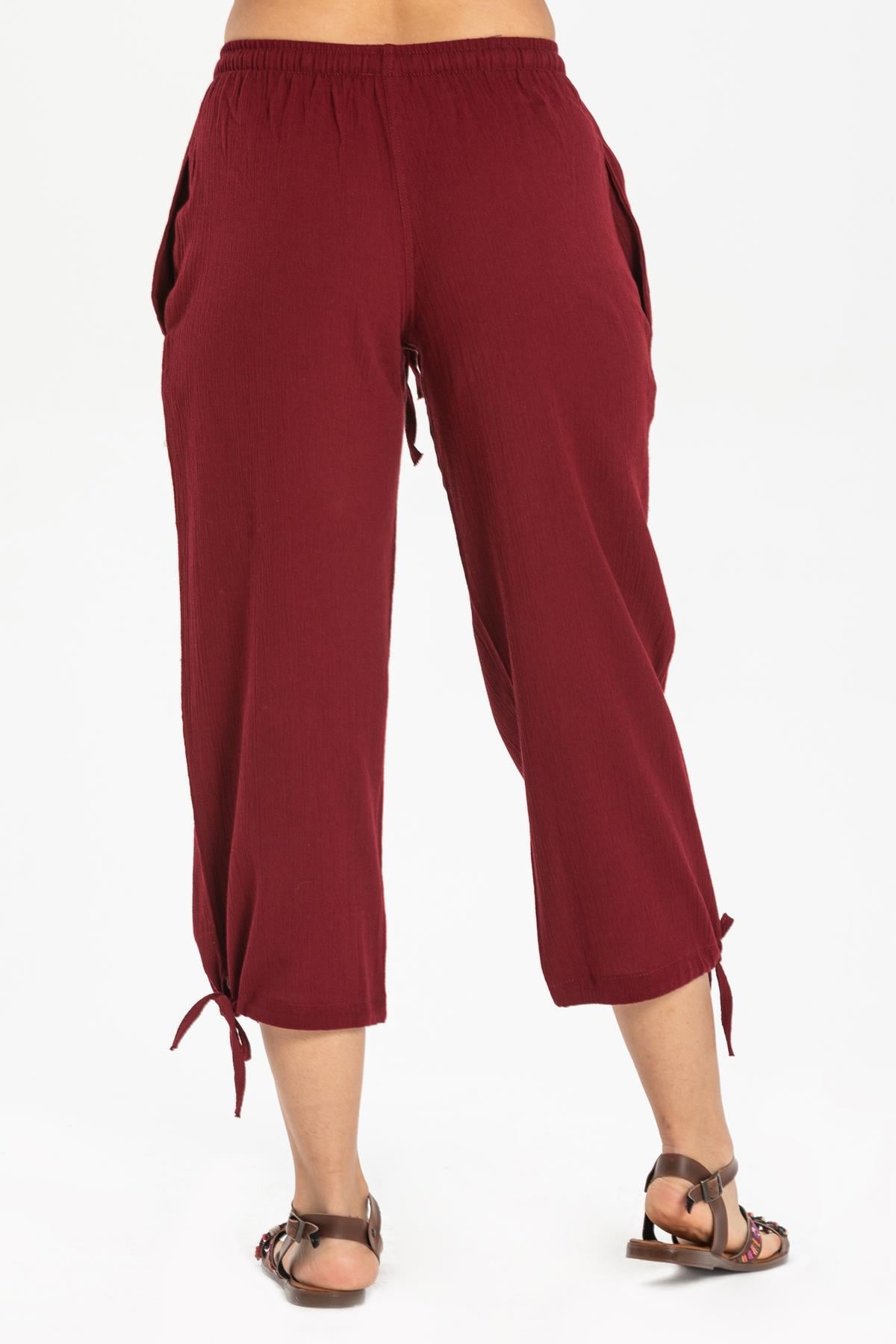 Sile Fabric Women Capri Claret Red