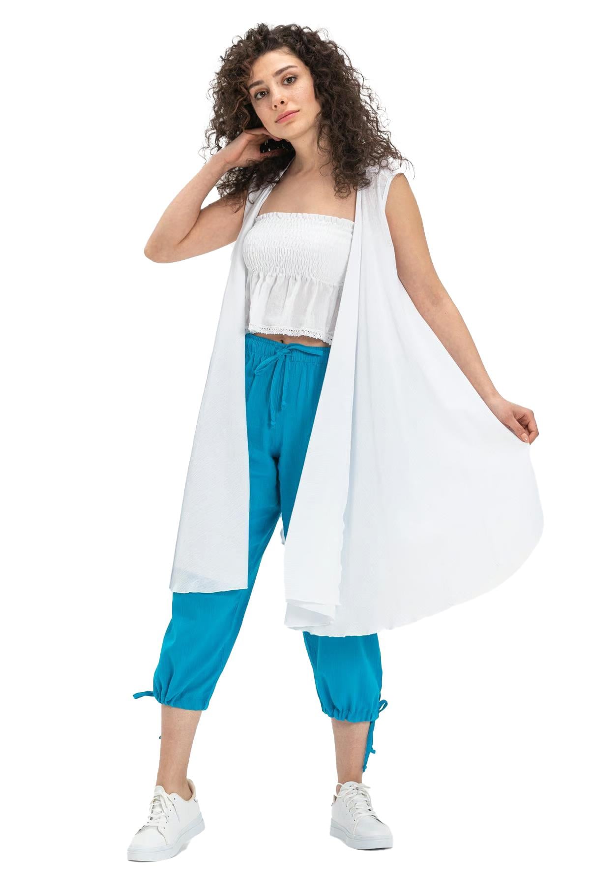 Sile Fabric Women Capri Turquoise