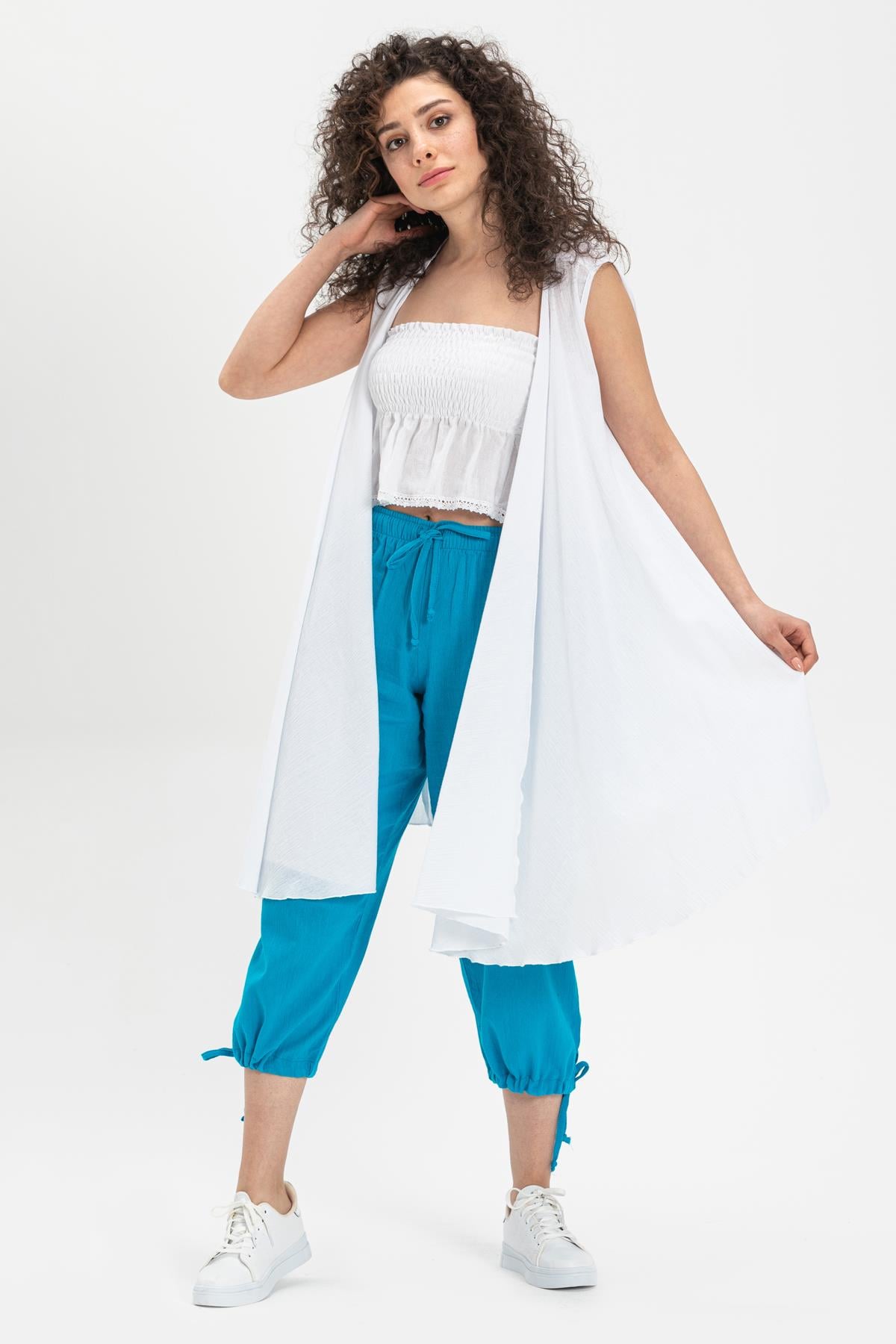 Sile Fabric Women Capri Turquoise