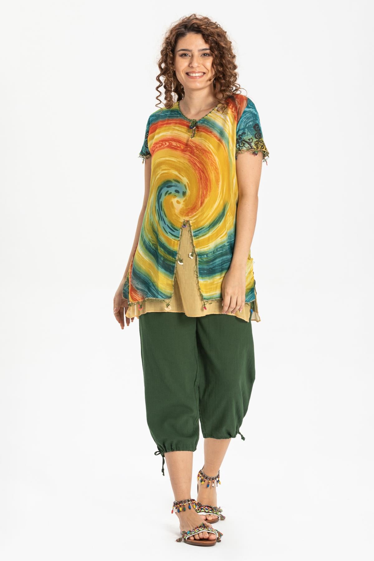 Sile Fabric Women Capri Green