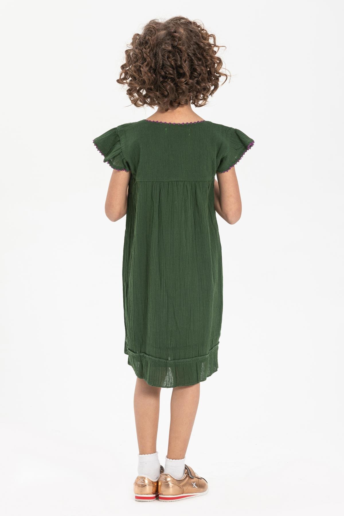 Sile Fabric Classic Girls Dress Green
