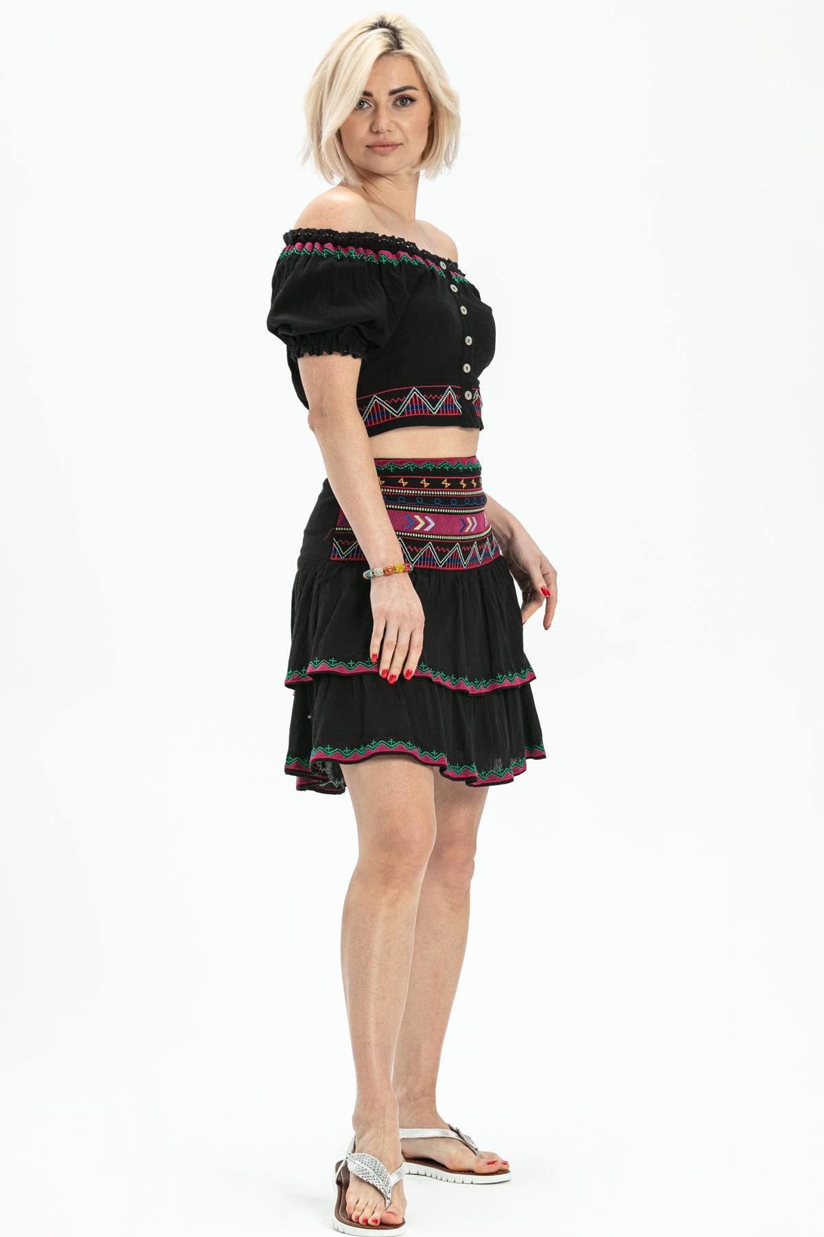 Şile Fabric Latin Mini Skirt Black