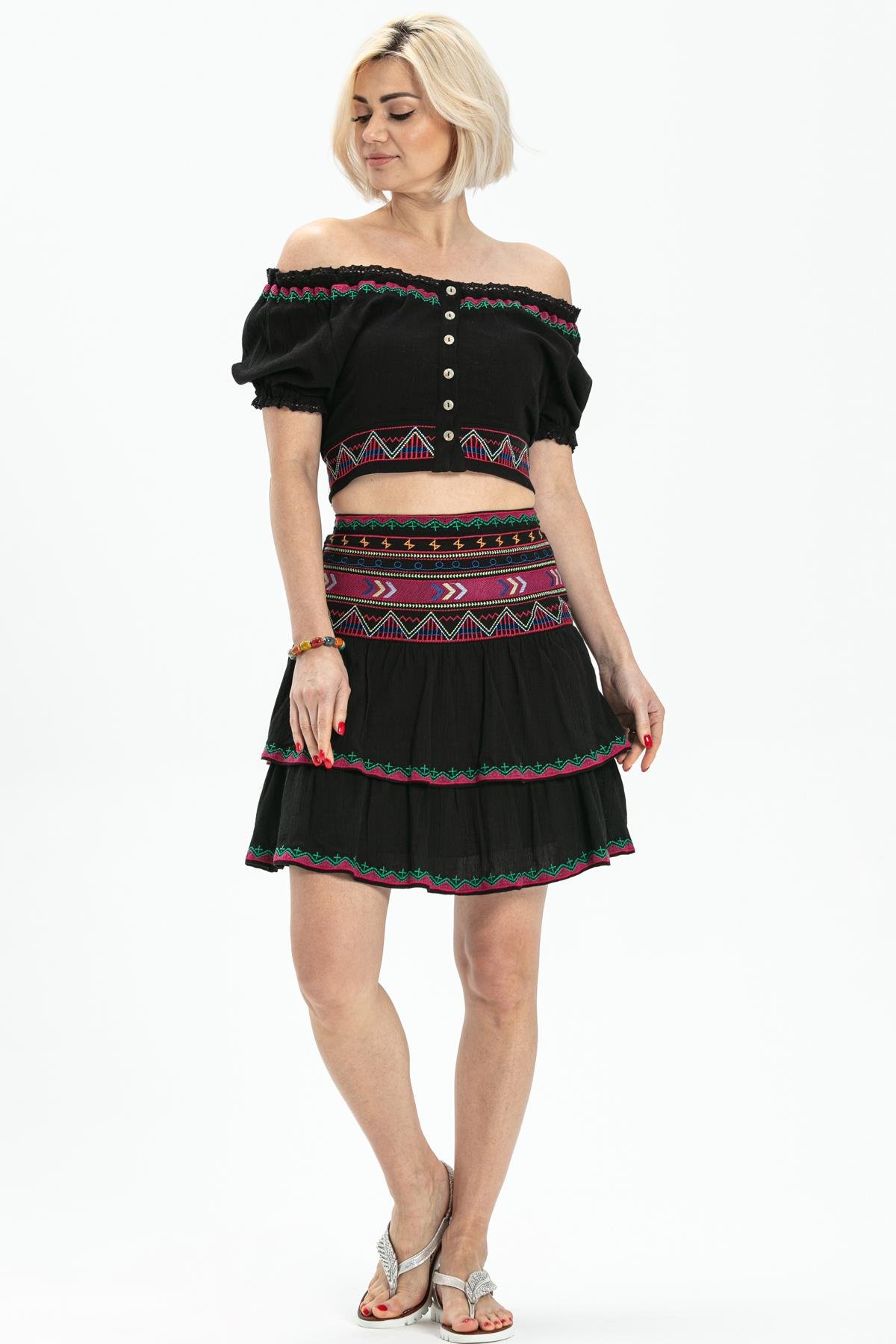 Şile Fabric Latin Mini Skirt Black