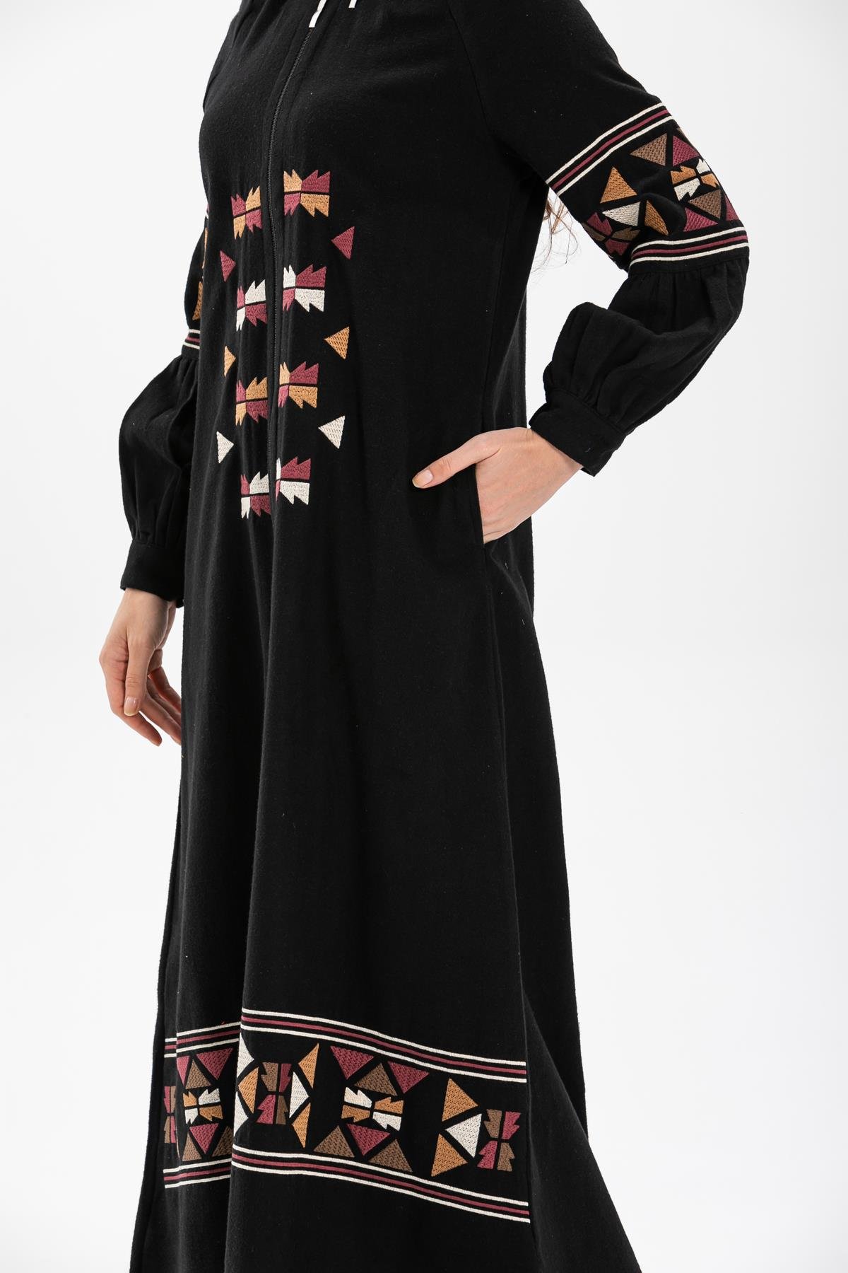 Suna Pazen Sonbahar ve Kışlık Ferace Siyah Syh