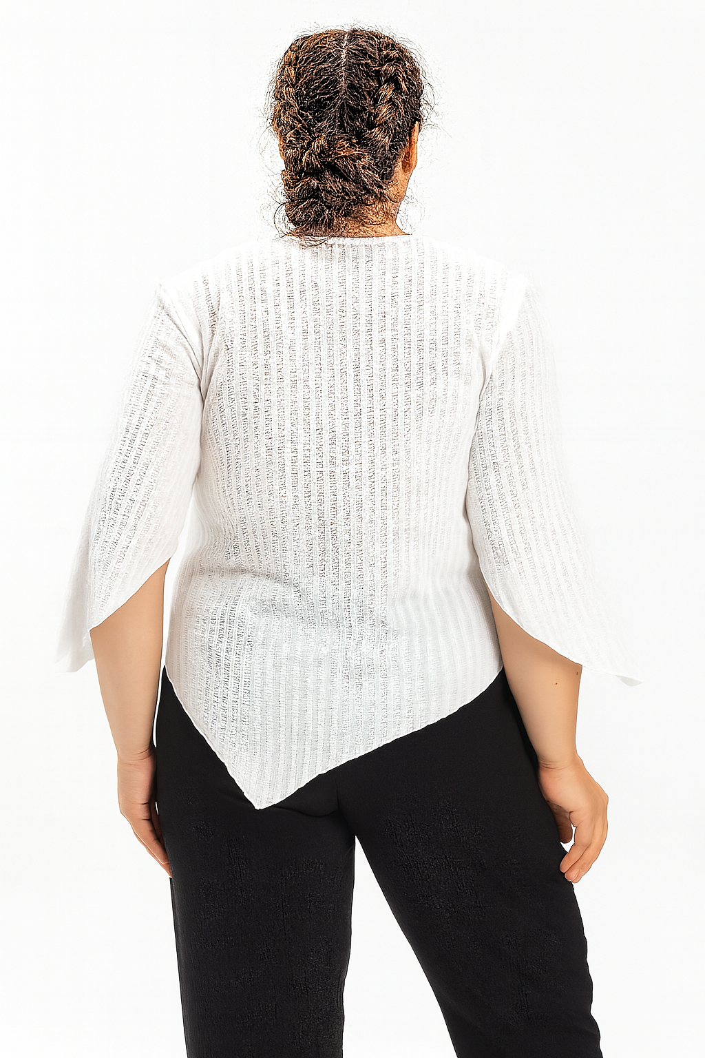 Truvakar Kol Büyük Beden Gofre Rodos Yazlık Bluz Beyaz Byz