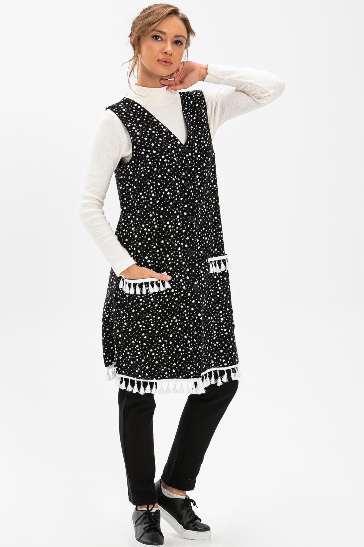 Tuğba Flannel Vest Crispy Pattern White