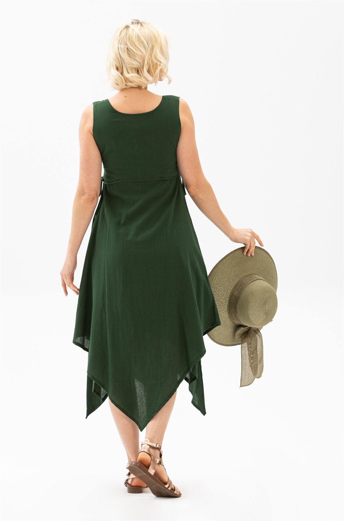 Üçgen Katlı Şile Bezi Elbise Yeşil