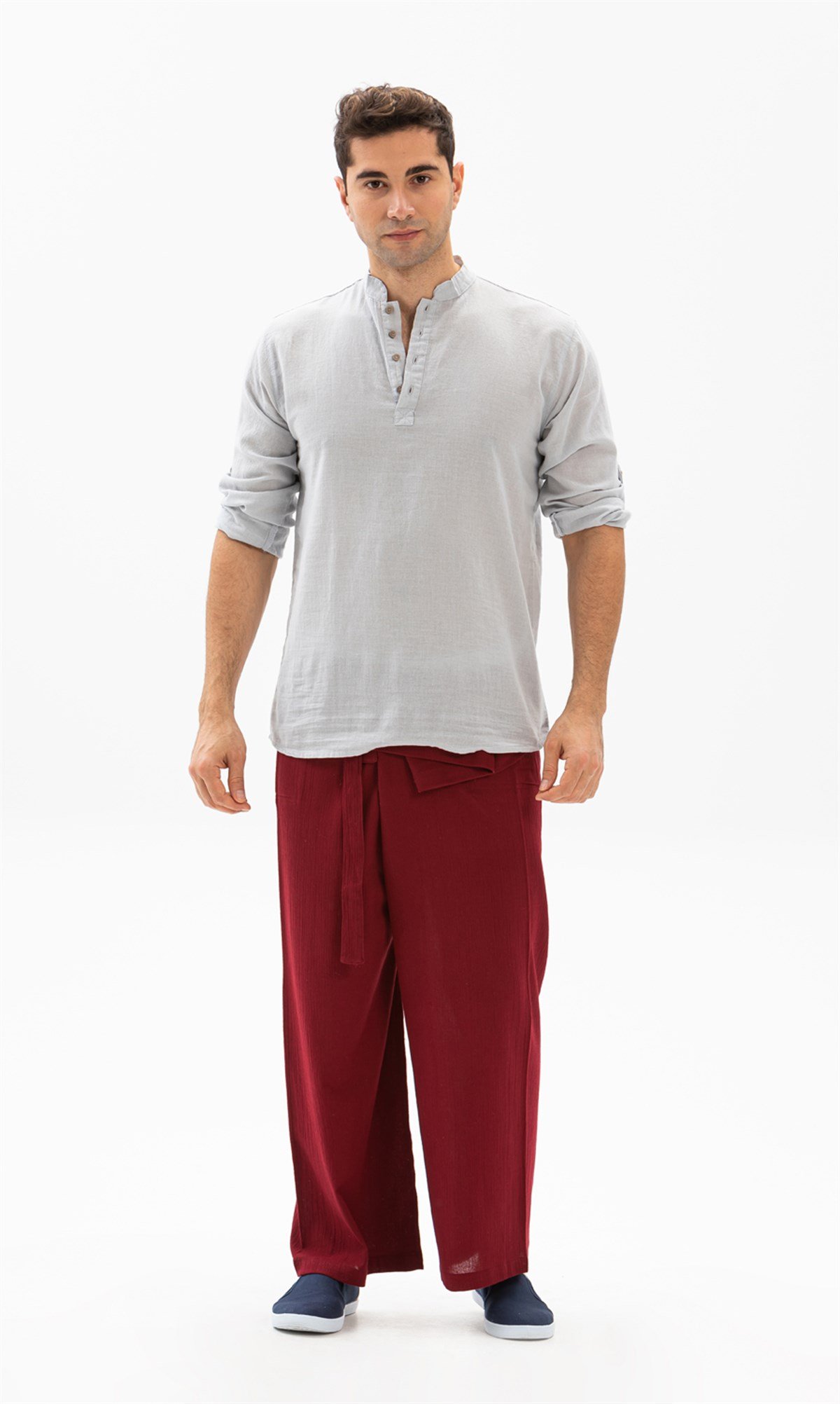 Unisex Şile Bezi Balıkçı Pantolon Bordo Brd