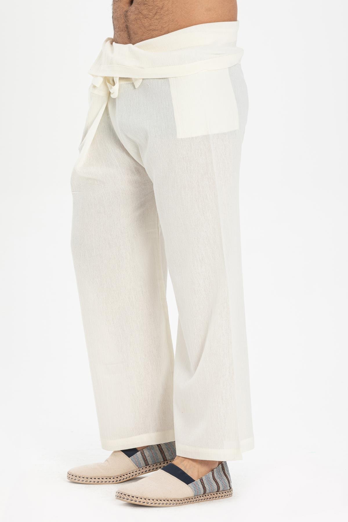 Unisex Şile Bezi Balıkçı Pantolon Krem Krm