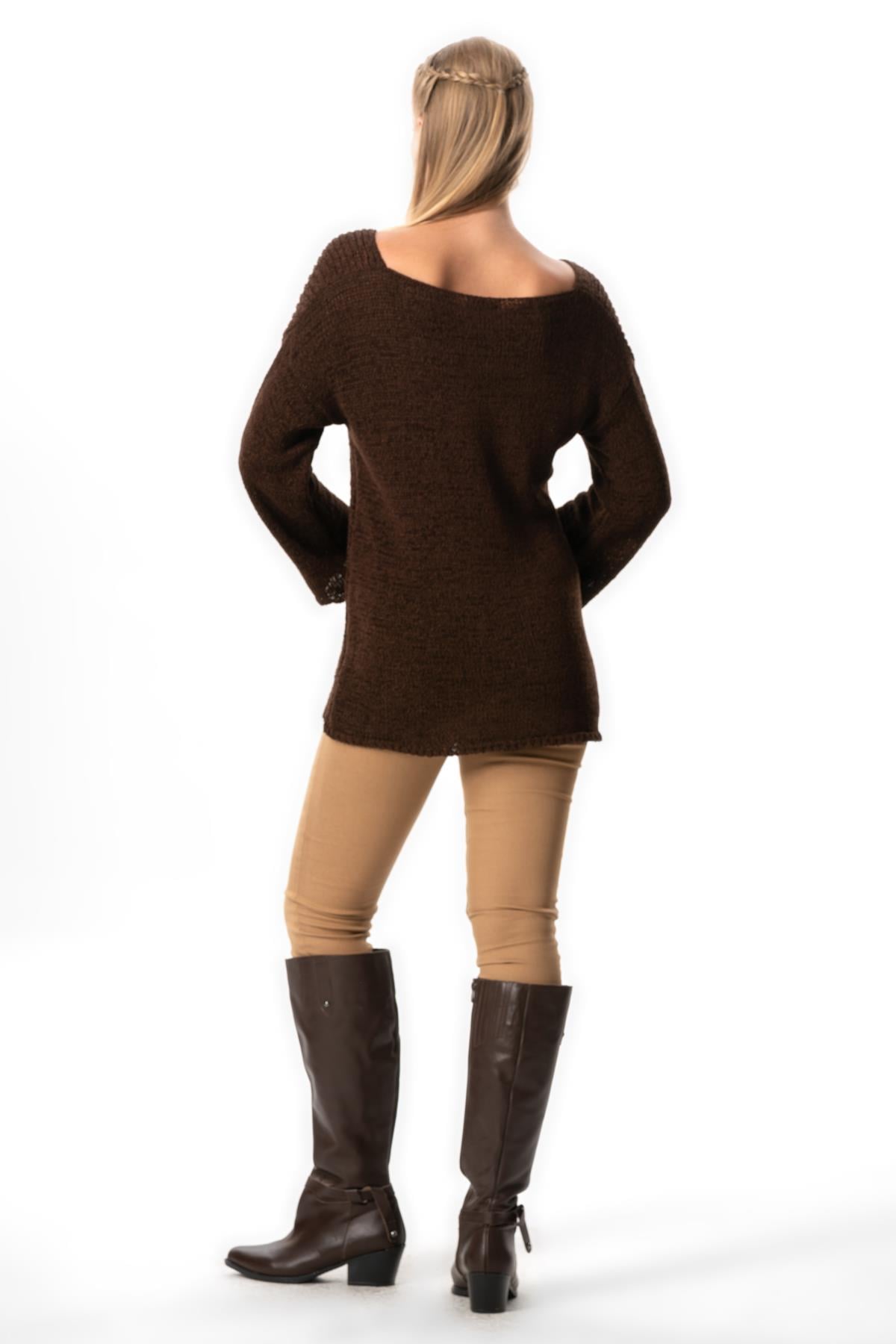 Long Sleeve Ahunaz Autumn and Winter Sweater Blouse Coffee