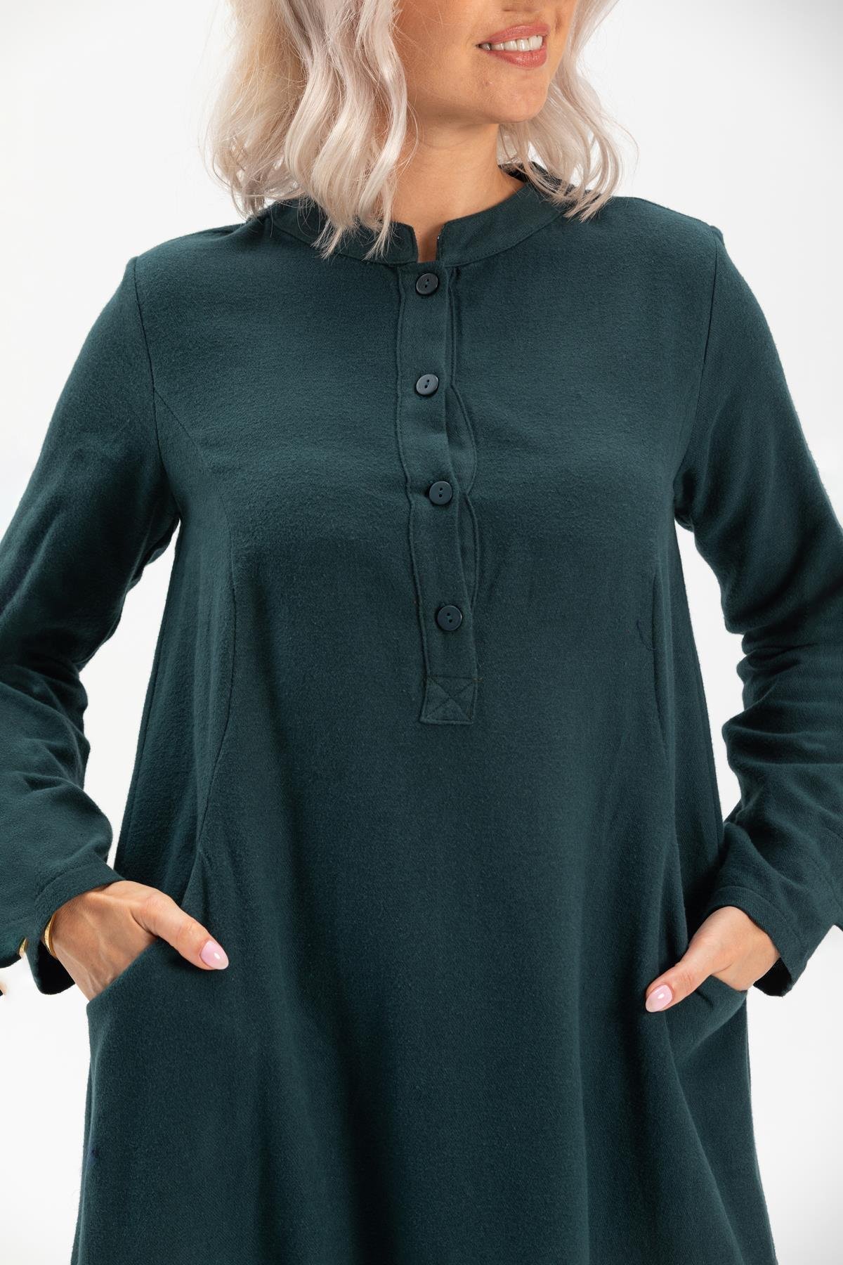 Long Sleeve Flannel Beril Long Dress Petrol