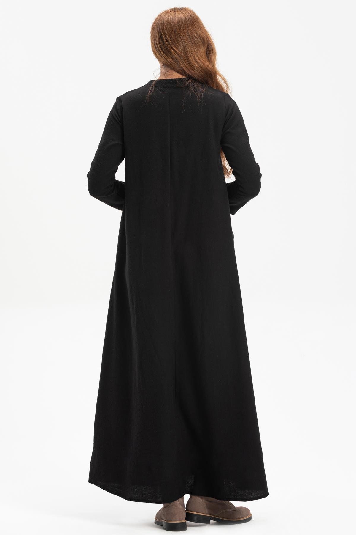 Long Sleeve Flannel Beril Long Dress Black