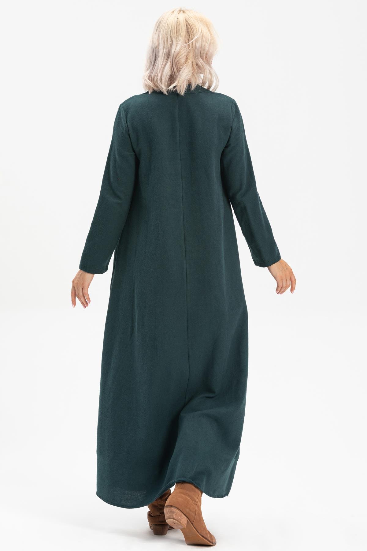 Long Sleeve Flannel Beril Long Dress Petrol
