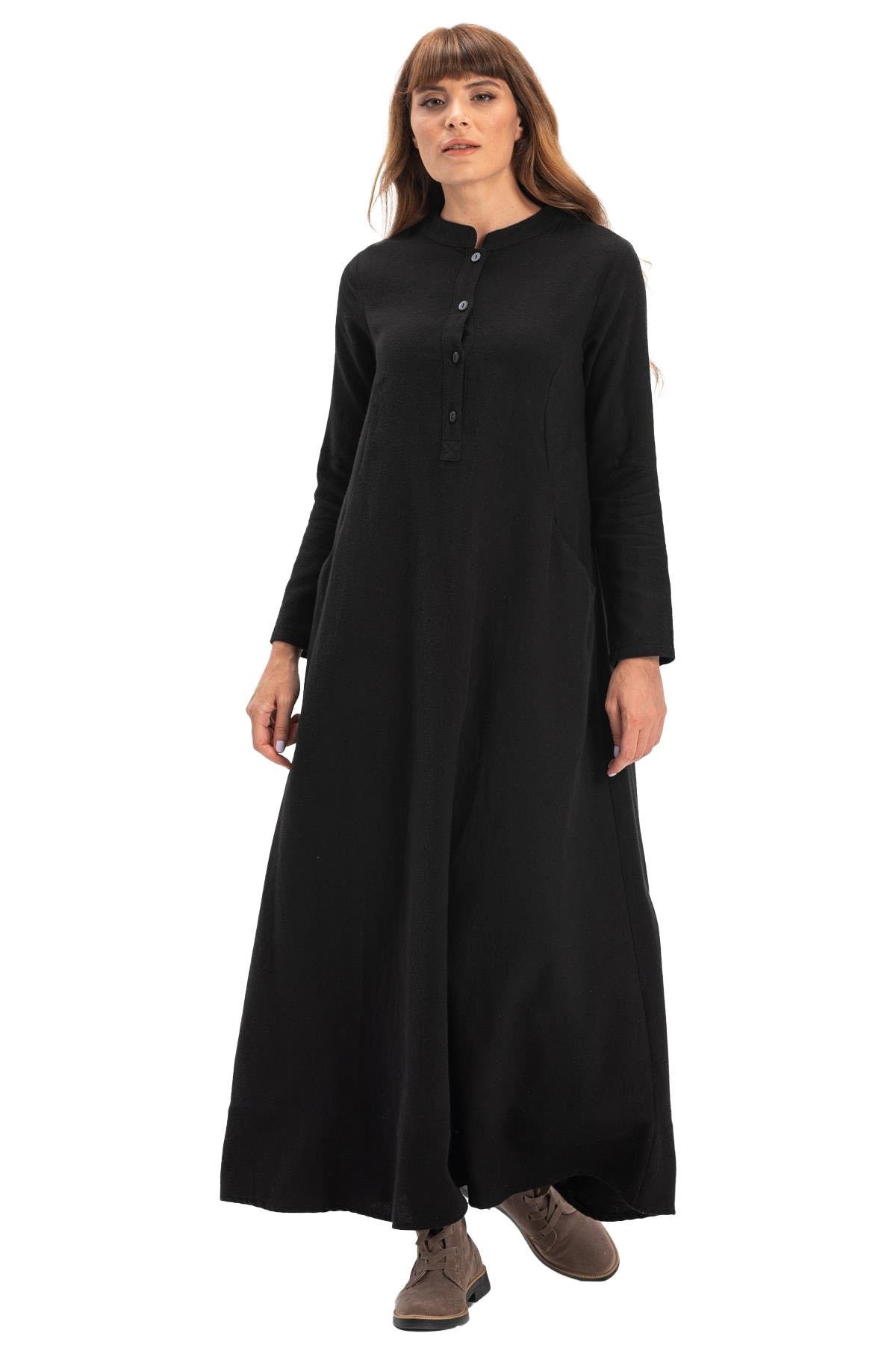 Long Sleeve Flannel Beril Long Dress Black