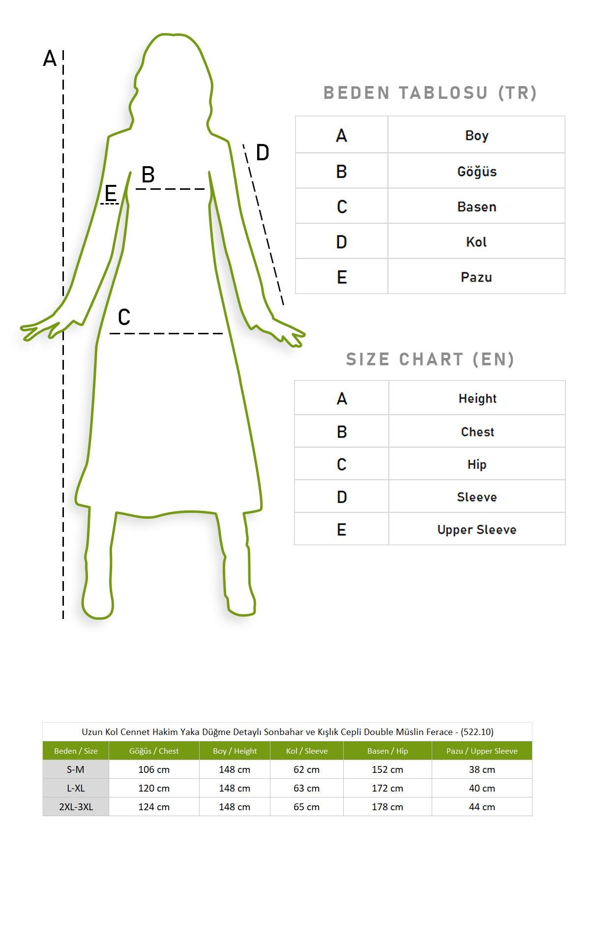 Uzun Kol Cennet Hakim Yaka Düğme Detaylı Sonbahar ve Kışlık Cepli Double Müslin Ferace İndigo indg