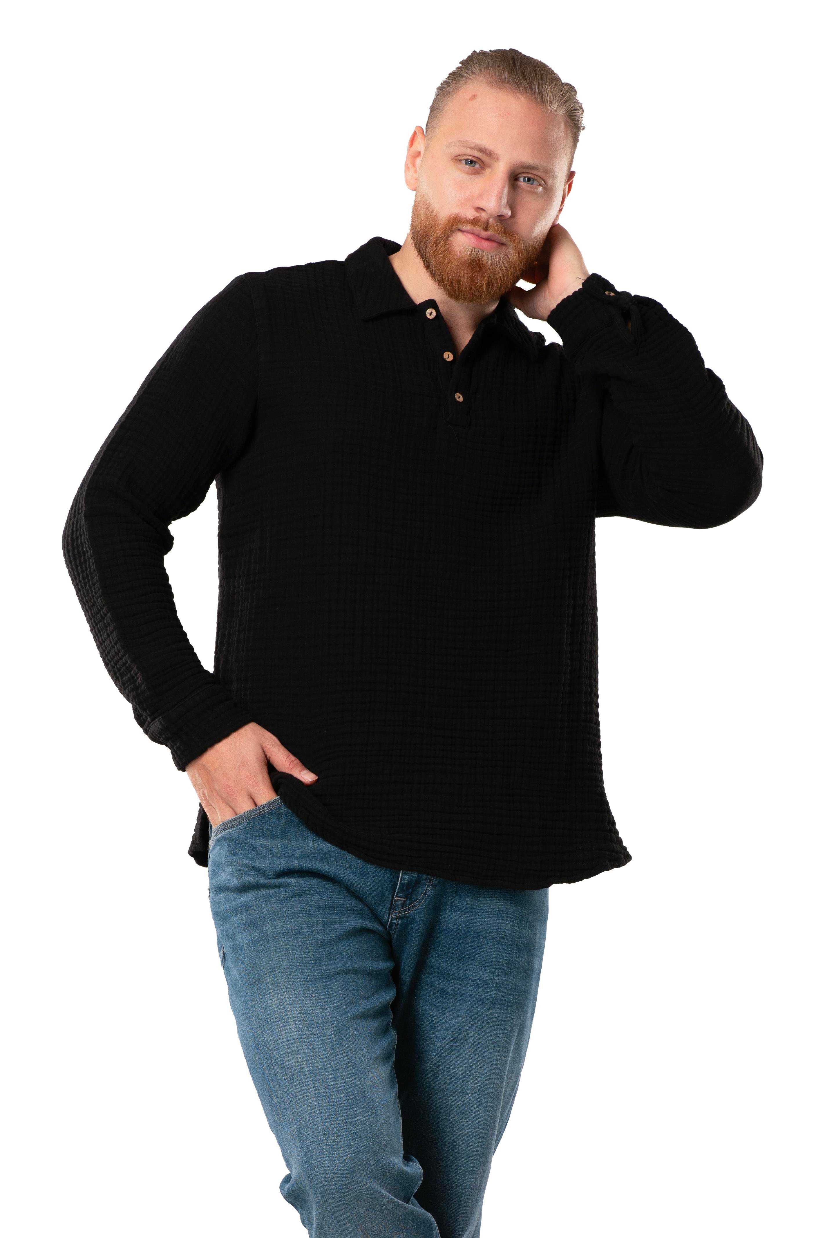 Uzun Kol Double Müslin Erkek Sonbahar ve Kışlık Sweatshirt Siyah Syh