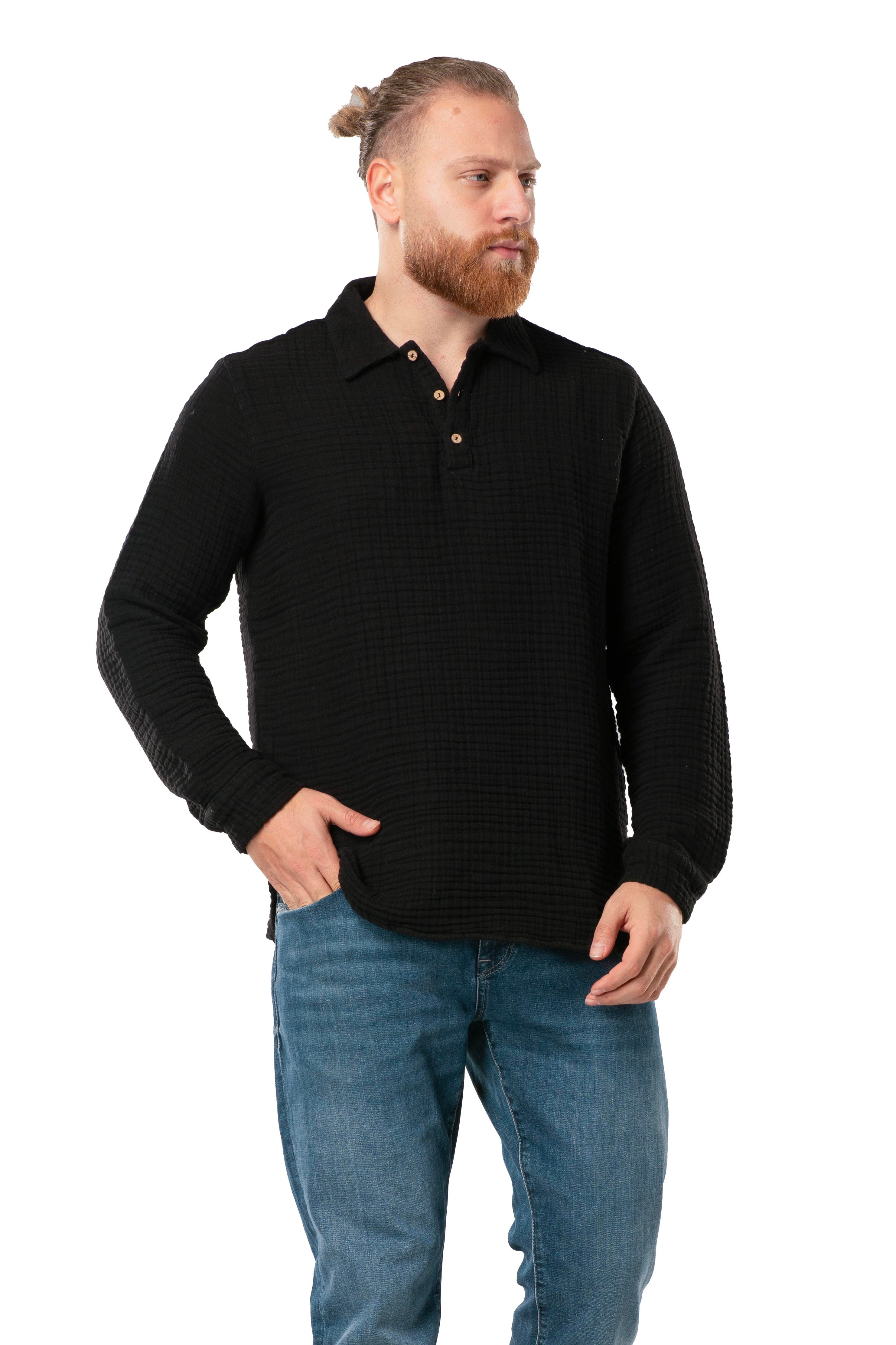 Uzun Kol Double Müslin Erkek Sonbahar ve Kışlık Sweatshirt Siyah Syh