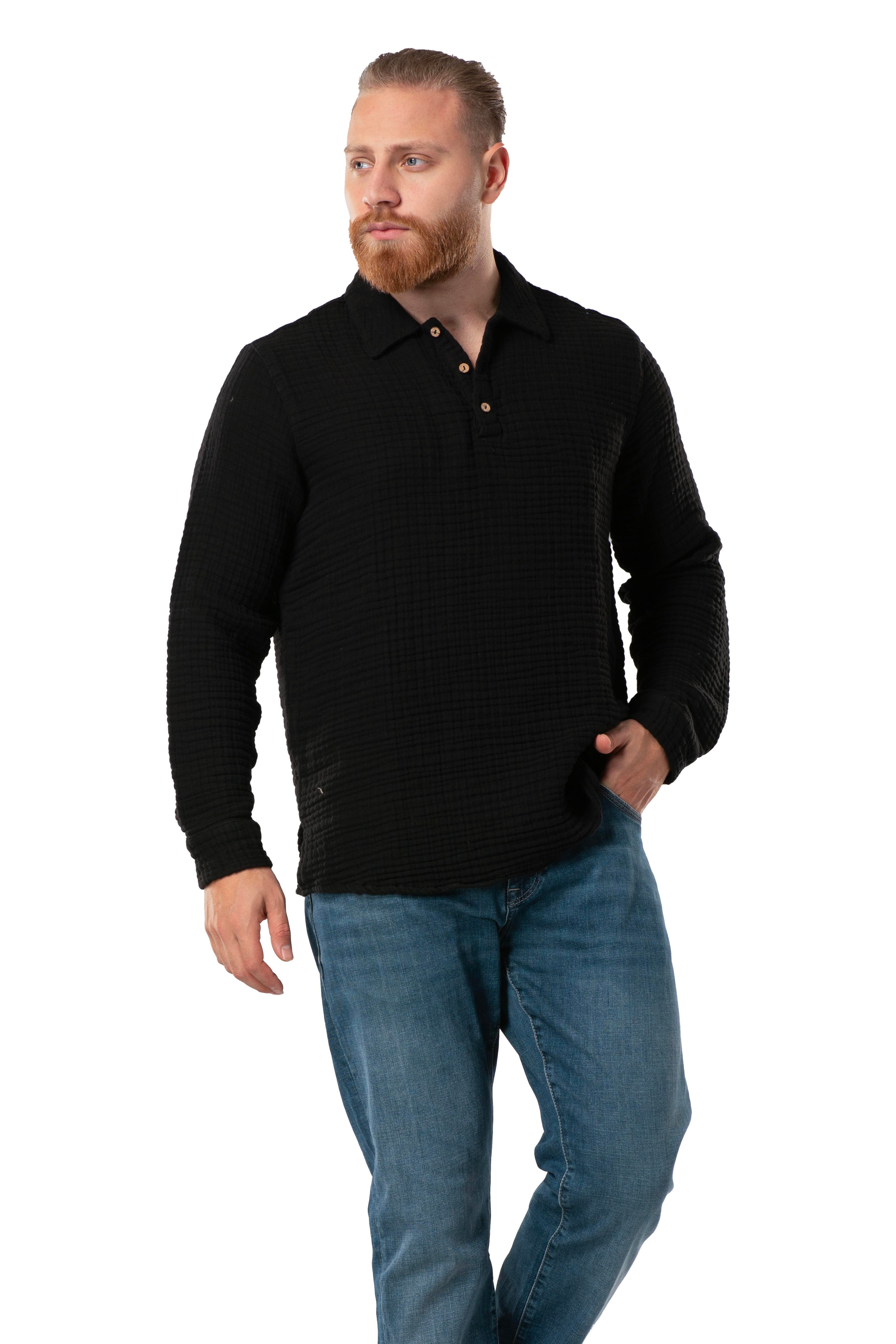 Uzun Kol Double Müslin Erkek Sonbahar ve Kışlık Sweatshirt Siyah Syh