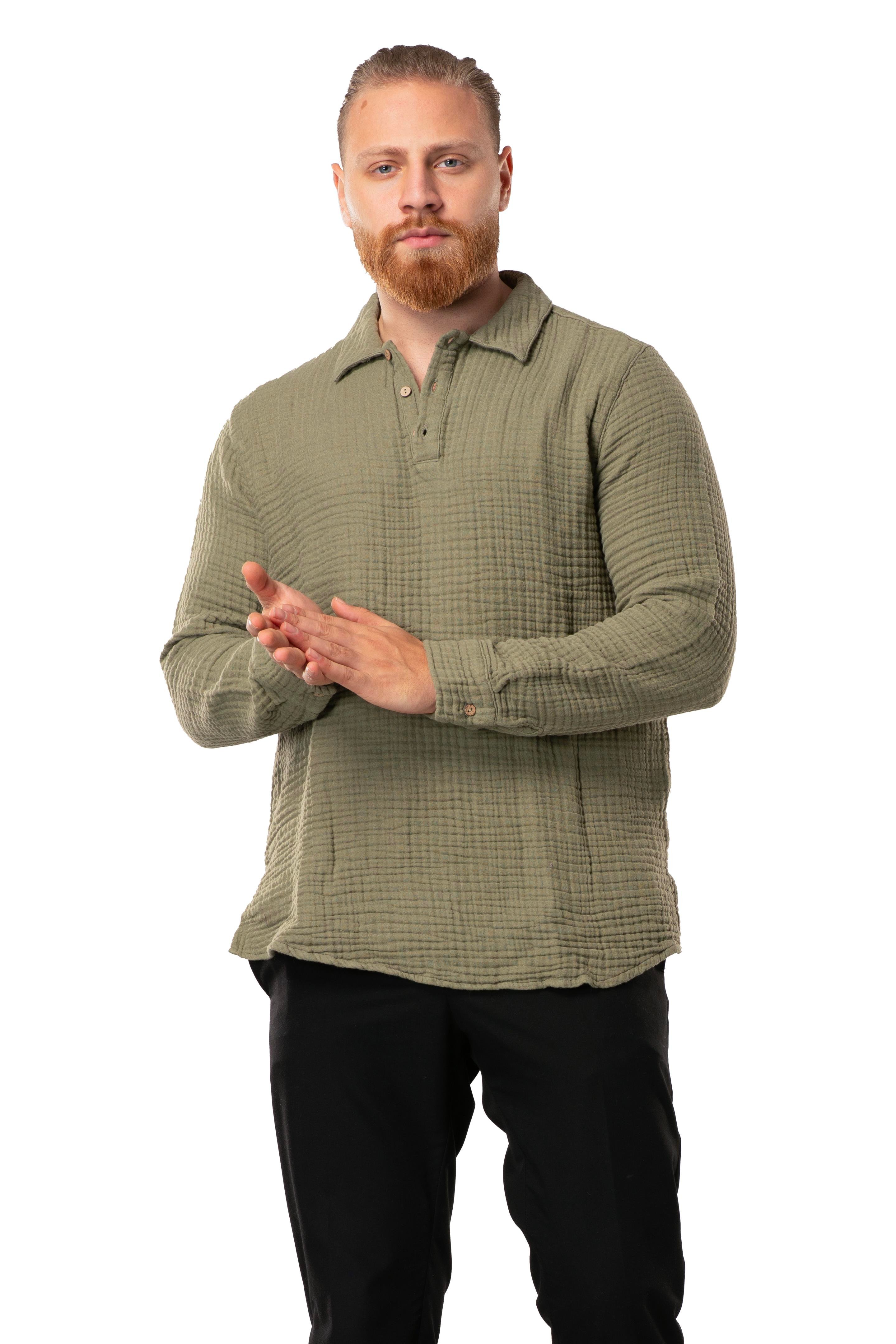 Uzun Kol Double Müslin Erkek Sonbahar ve Kışlık Sweatshirt Haki Hk