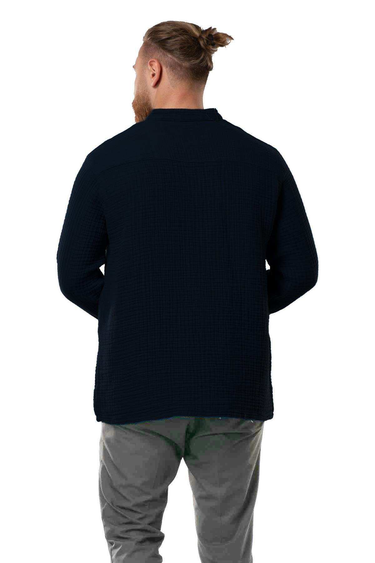 Uzun Kol Erkek Hakim Yaka Double Müslin Sonbahar ve Kışlık Sweatshirt Siyah Syh