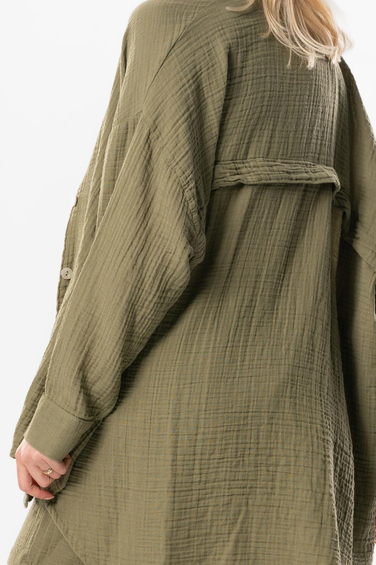 Uzun Kol Esved Yazlık Müslin Gömlek Haki Hk