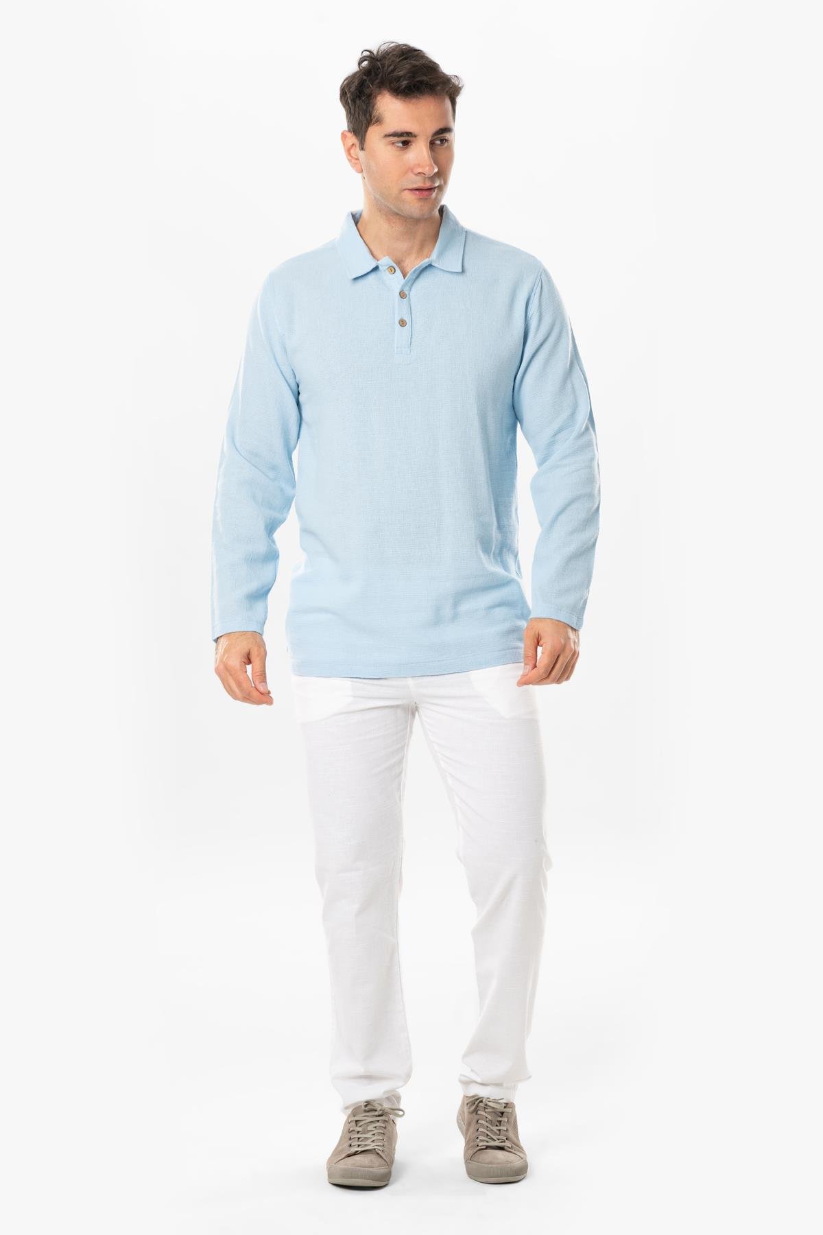 Long Sleeve Foça Violet Men's Summer Tshirt Ice Blue