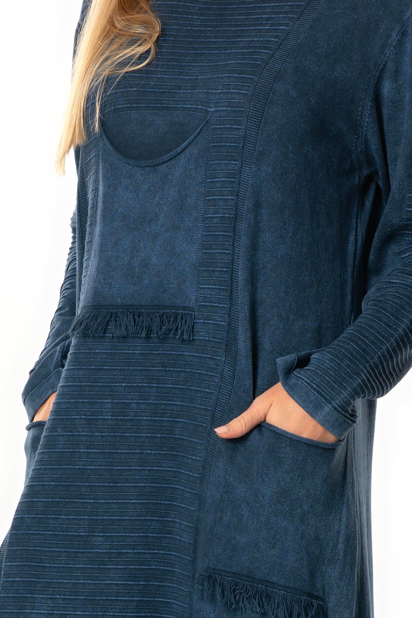 Uzun Kol Gamze Cep Detaylı Sonbahar ve Kışlık Uzun Triko Elbise İndigo indg