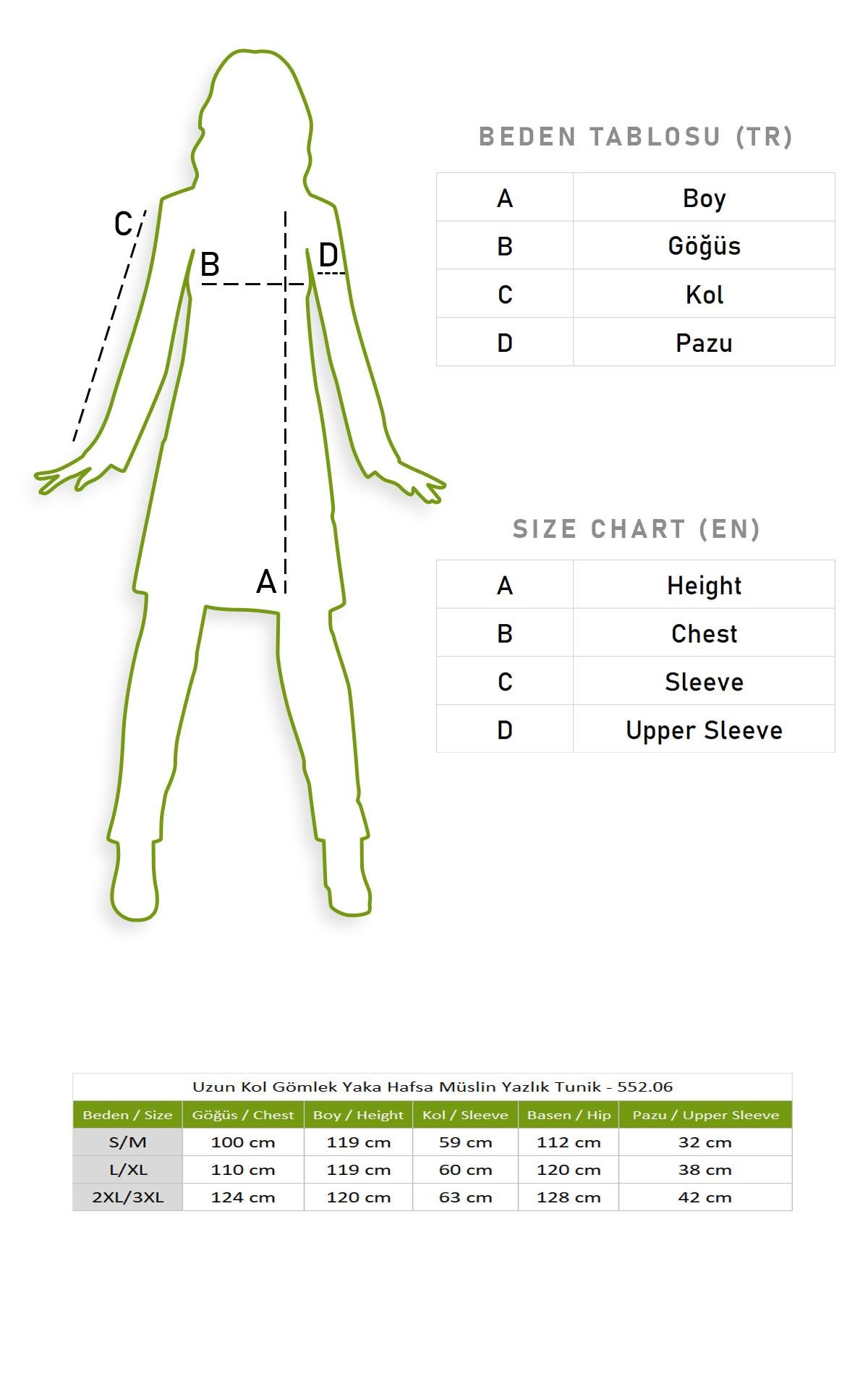 Uzun Kol Gömlek Yaka Hafsa Müslin Yazlık Tunik İndigo indg