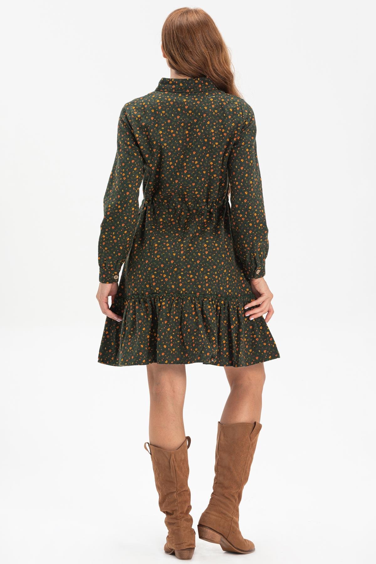 Gülçin Flannel Flannel Fabric Short Dress Çıtır Pattern Green