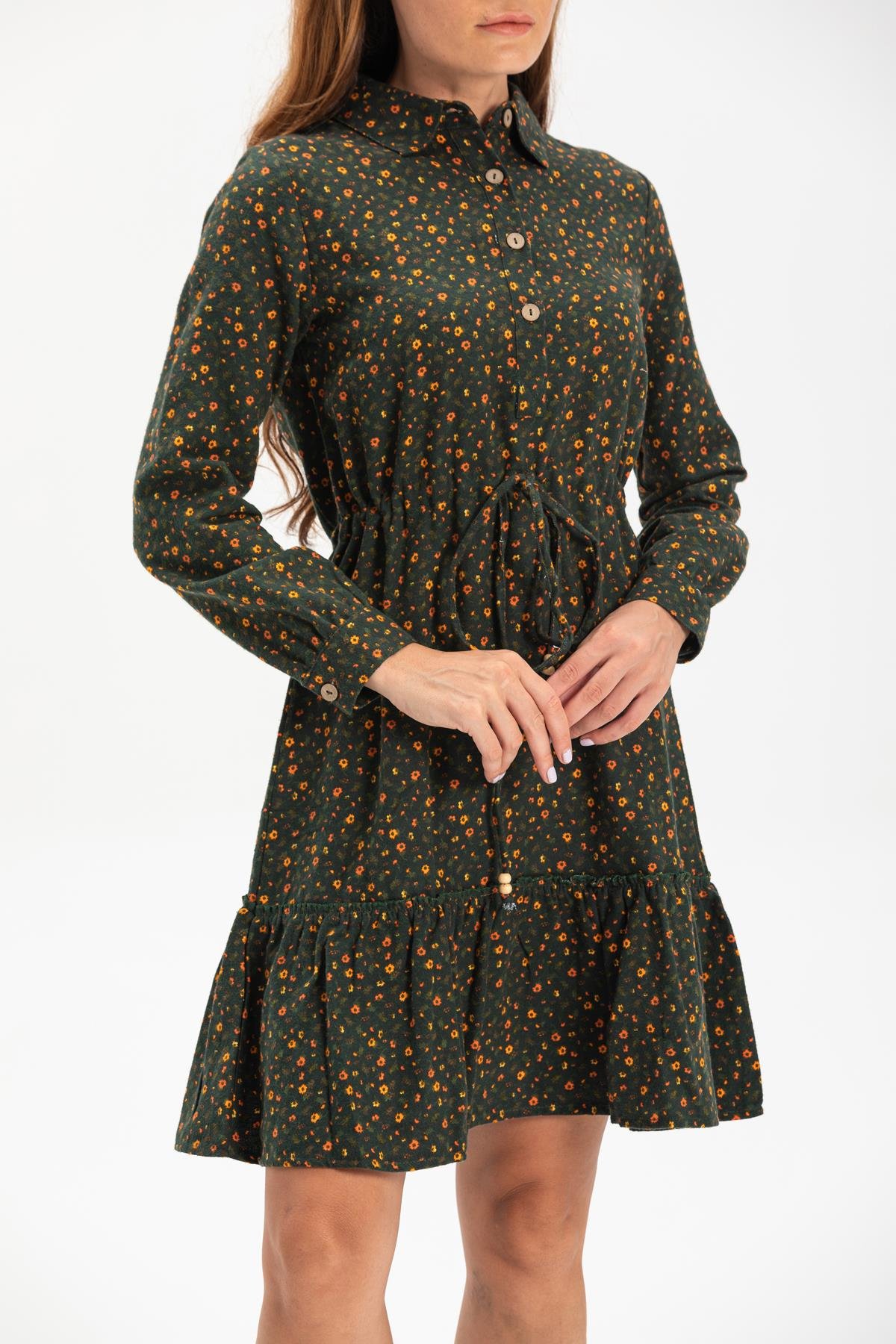 Gülçin Flannel Flannel Fabric Short Dress Çıtır Pattern Green