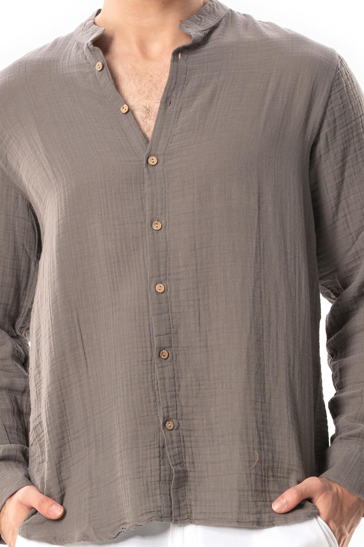 Long Sleeve Crew Neck Summer Muslin Shirt Gray