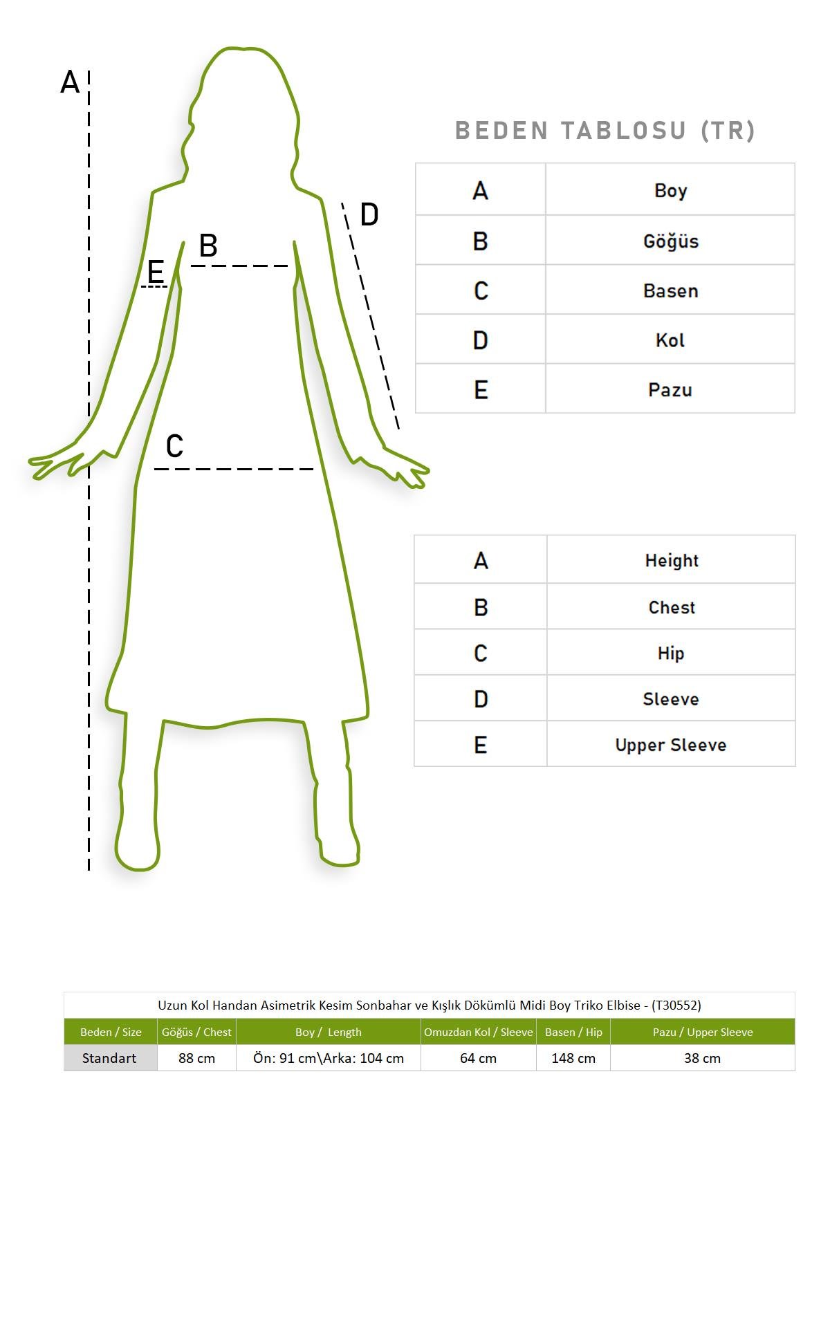 Uzun Kol Handan Asimetrik Kesim Sonbahar ve Kışlık Dökümlü Midi Boy Triko Elbise Füme Fm